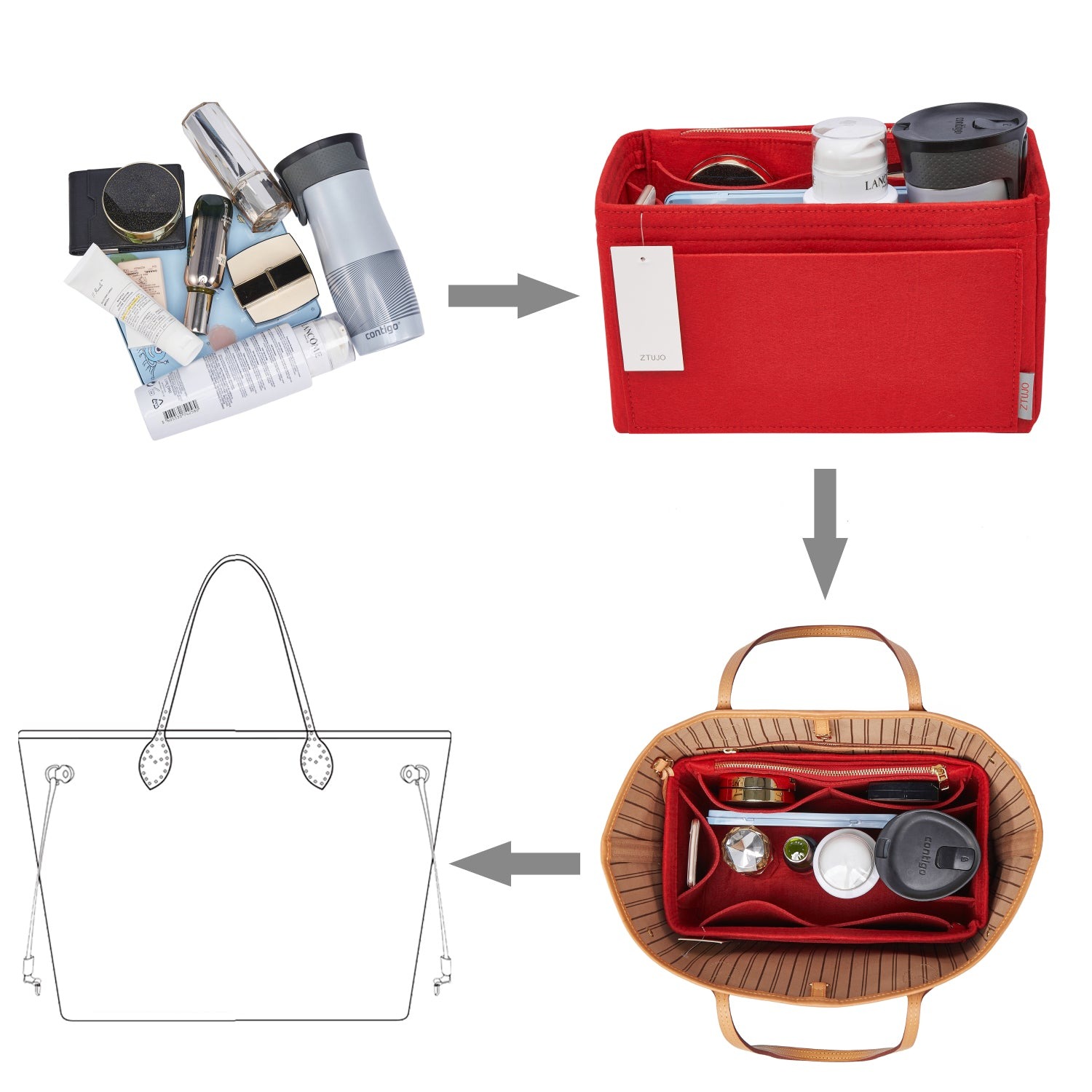 Filz-Einsatz für Handtaschen mit Flaschenhalter – Schlank Medium, Large, X-Large product image 12