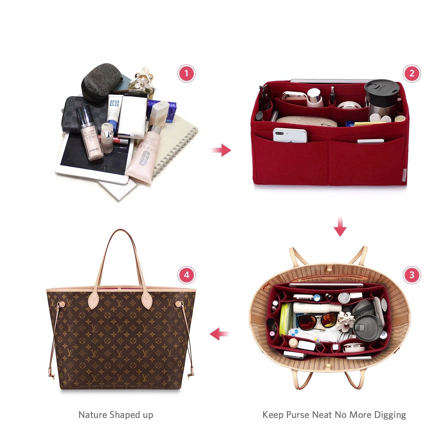 Filz Handtaschen-Organizer – Extra Large (passt für Speedy 40 / Neverfull GM) product image 27