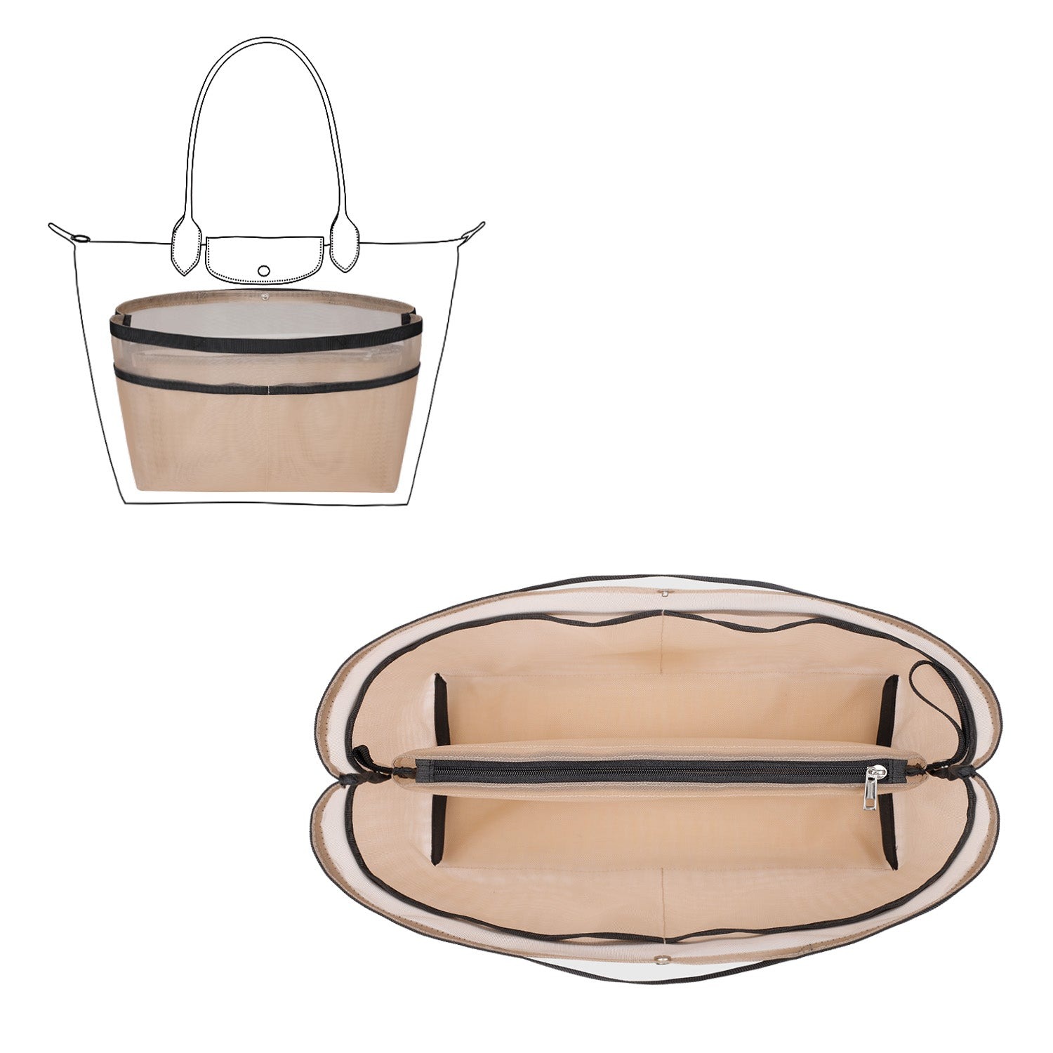 Handtaschen-Organizer-Einlage für Handtaschen – Mesh-Taschenorganizer mit Reißverschluss, passt für Speedy, Neverfull PM/MM, Le Pliage – Mittel, Groß, X-Groß
