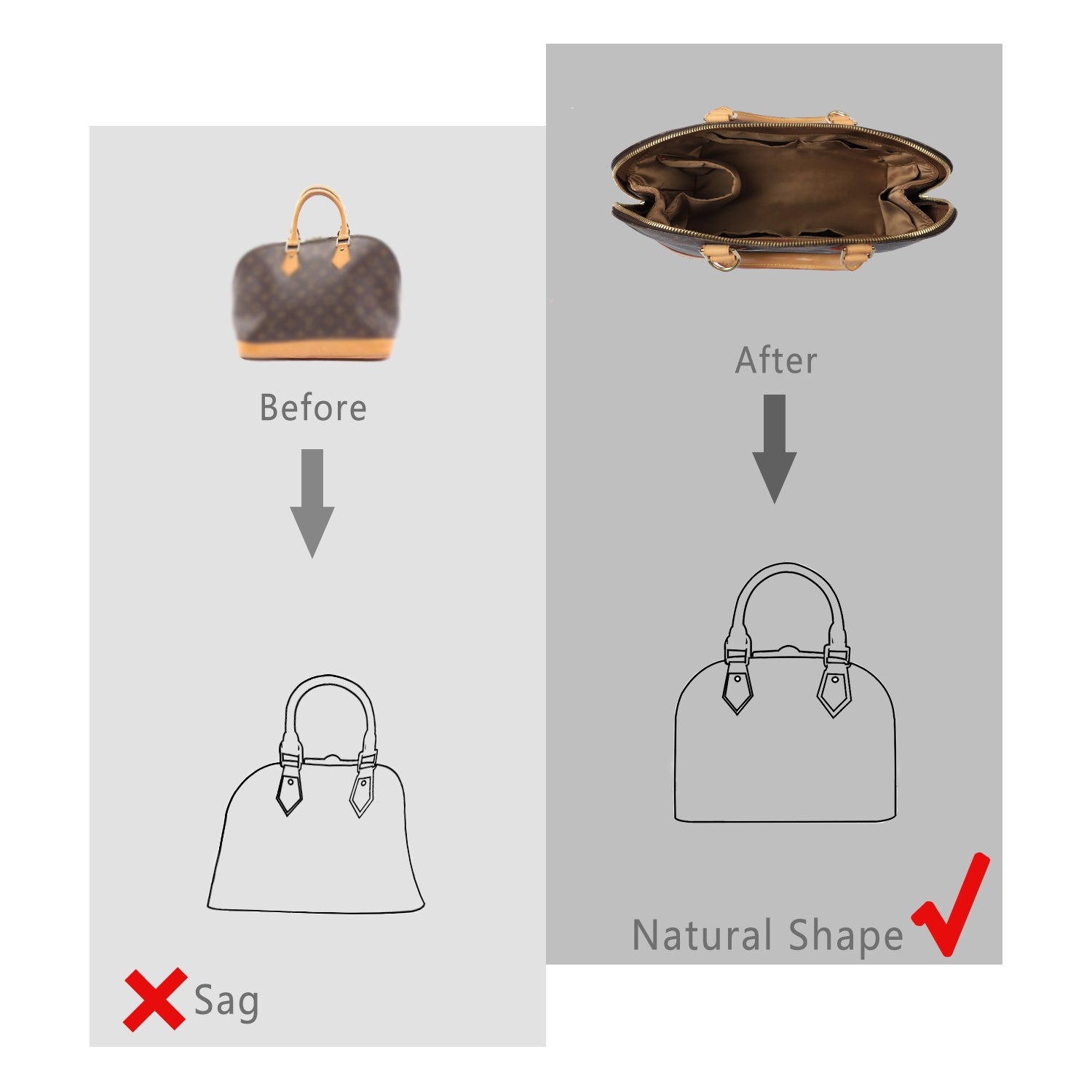 Seidiger Taschenorganizer-Einsatz für Handtaschen mit Reißverschluss – Passend für LV Neverfull, Speedy, Onthego, Artsy, Tote – 6 Größen product image 26