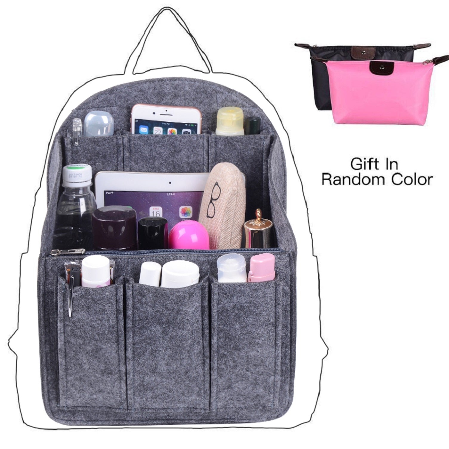 Filz-Organizer für Rucksäcke – Passend für runde und eckige Taschen, Beige/Grau/Kaffee/Schwarz product image 35