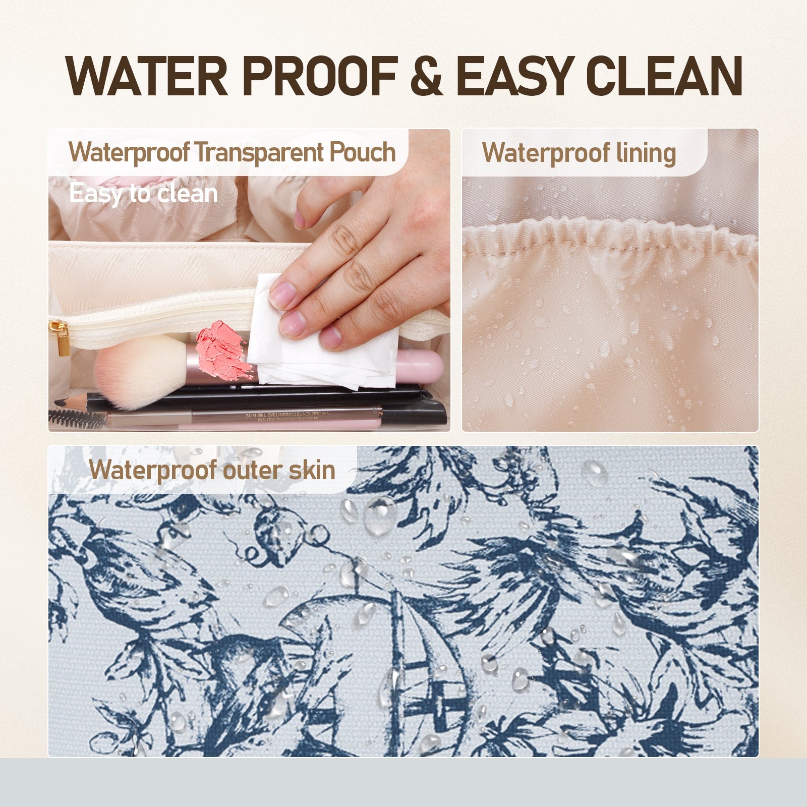 Große Kapazität, wasserdichte Kosmetiktasche aus PU-Leder für Damen – Make-up-Organizer mit Trennwand und Tragegriff product image 5