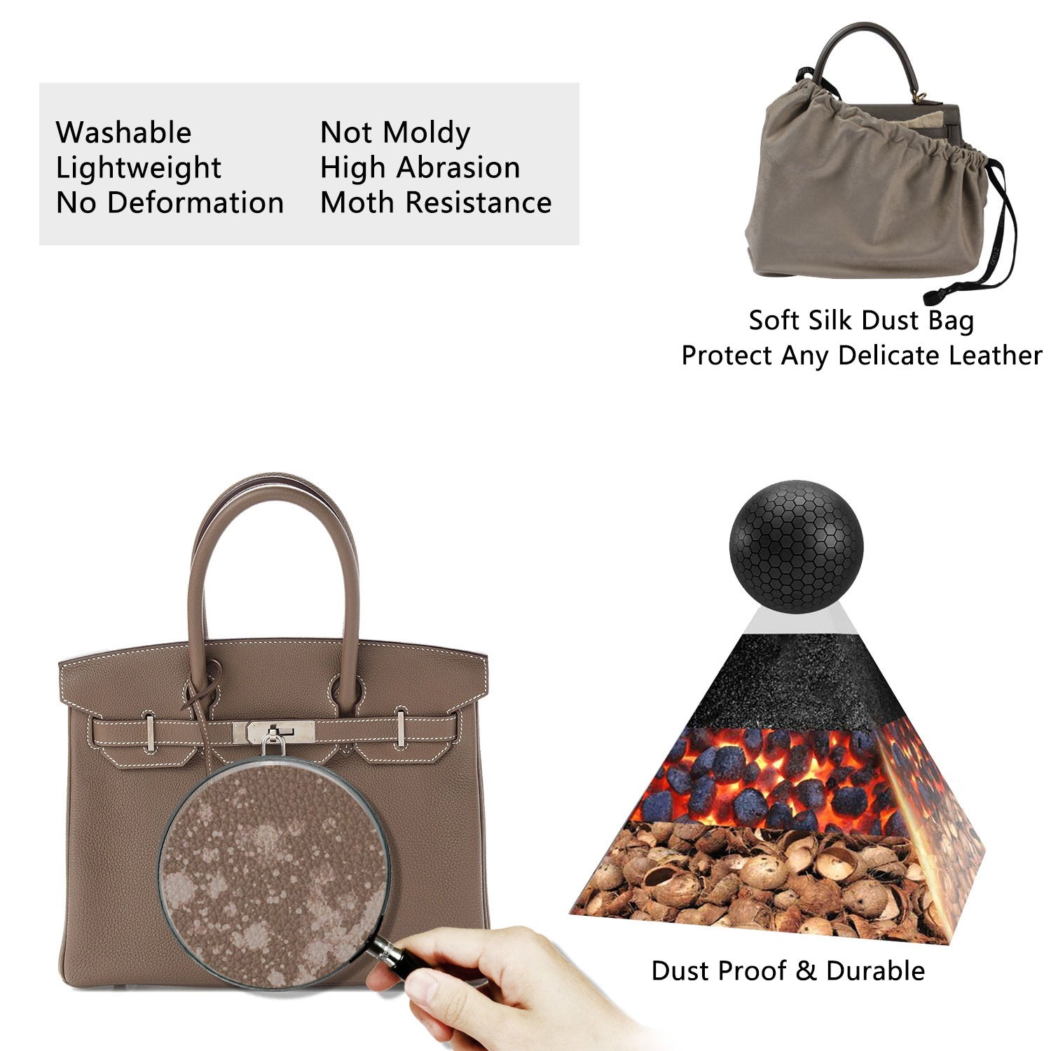 Staubbeutel für Handtasche Leichtgewichtiger staubdichter Kordelzug-Beutel – Passend für Birkin, Kelly, Picotin & mehr product image 7