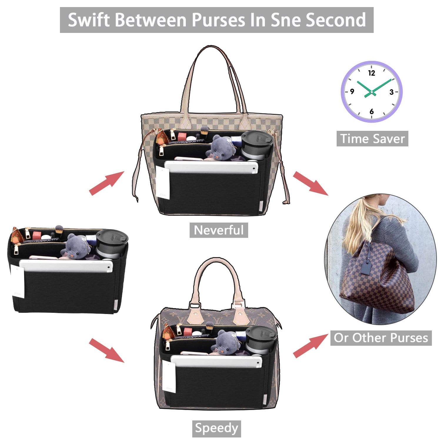 Organizer-Einlage für LV Speedy, Neverfull, Graceful, Tote – Filz-Taschenformer product image 14
