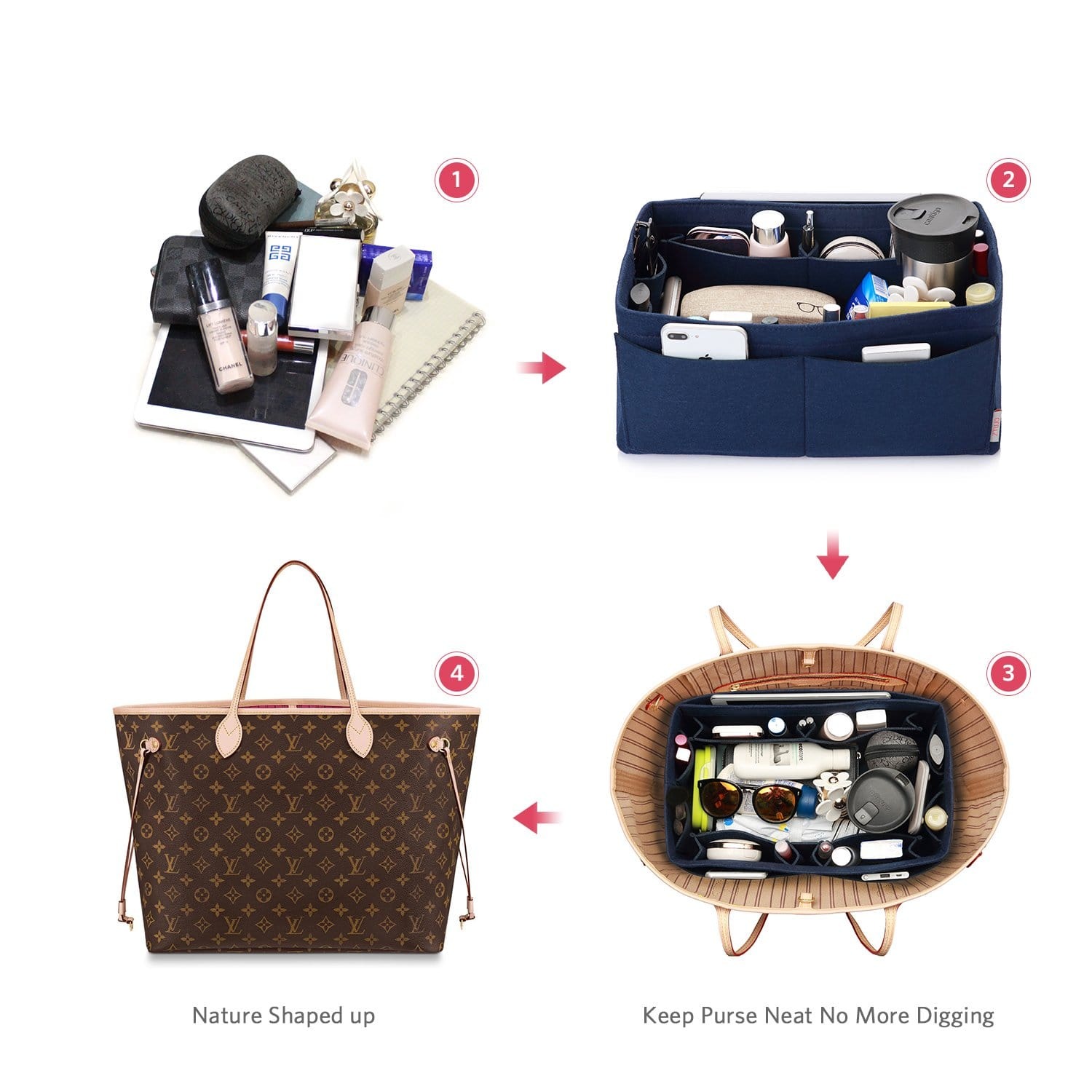 Filz Handtaschen-Organizer – Extra Large (passt für Speedy 40 / Neverfull GM) product image 62