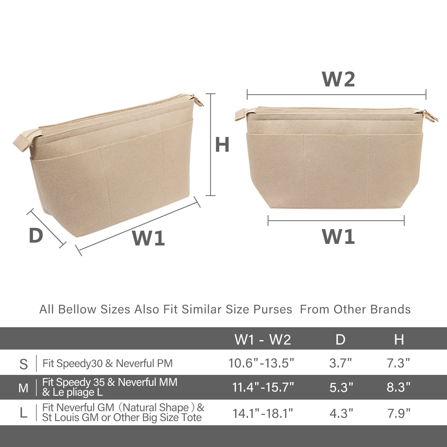 Filz-Handtaschenorganizer mit Schlüsselring-Armbändern für LV Speedy Neverfull Tote product image 3