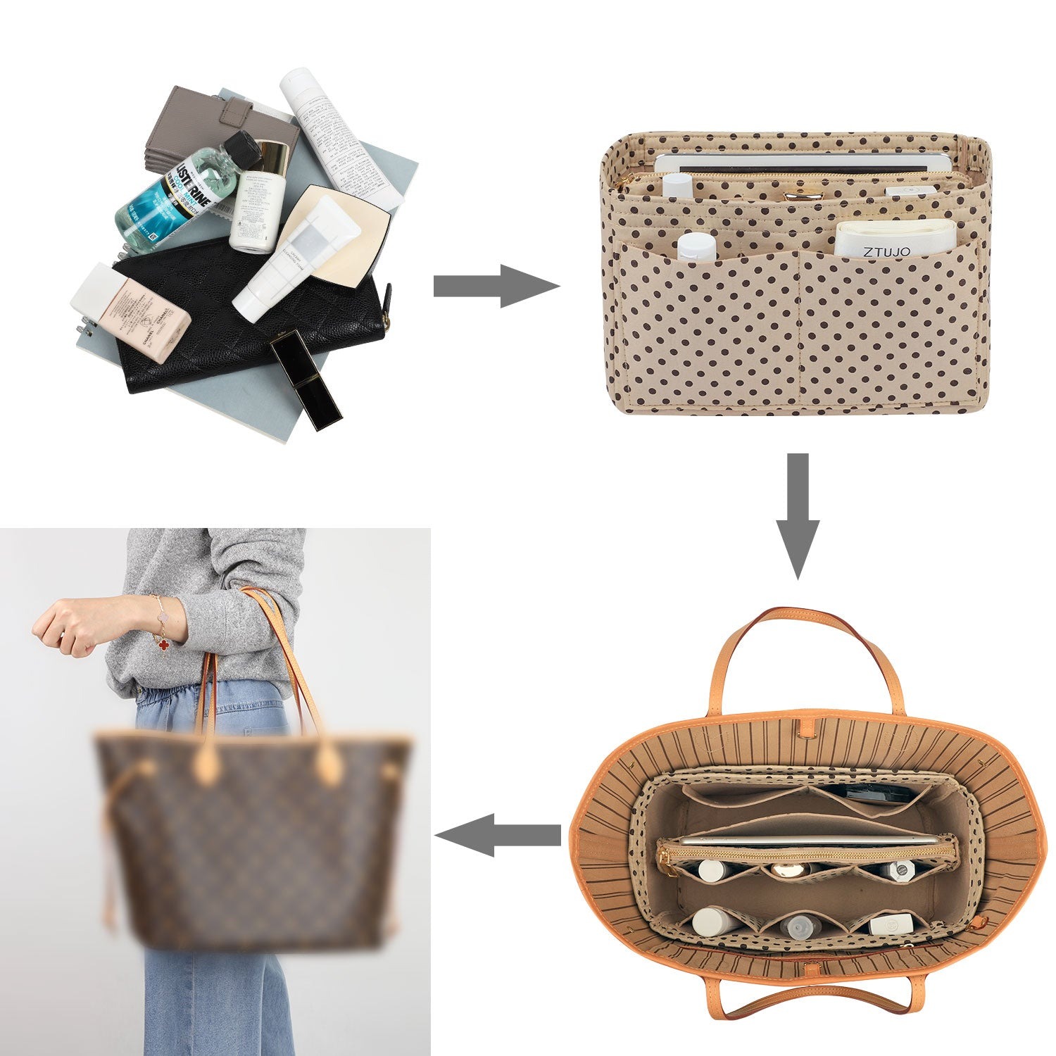 Taschenorganizer für LV Speedy Neverfull Tote – 6 Größen, Filz-Tascheneinsatz mit Reißverschluss product image 78