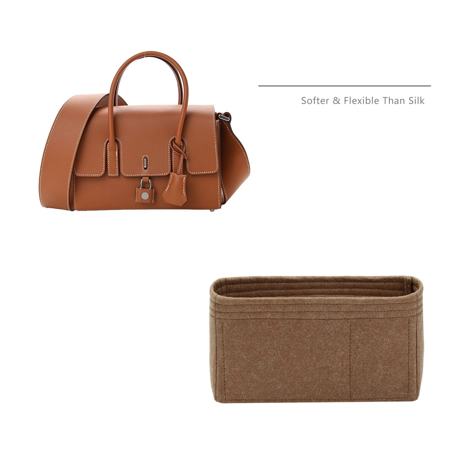 Taschenorganizer für Hermes New Drag 22 – 4 Fächer, weicher Filz, Hellbraun oder Sonderfarbe