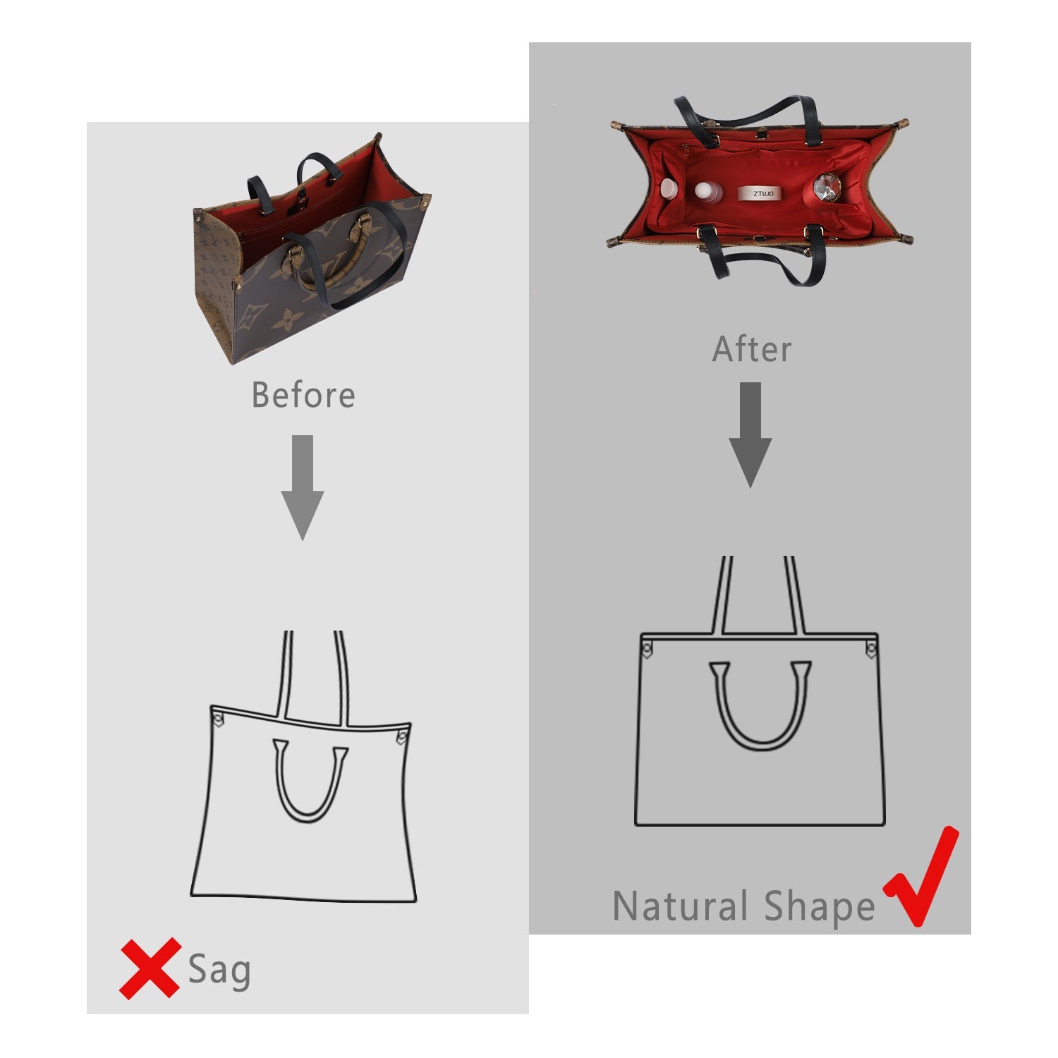 Seidiger Taschenorganizer-Einsatz für Handtaschen mit Reißverschluss – Passend für LV Neverfull, Speedy, Onthego, Artsy, Tote – 6 Größen product image 19