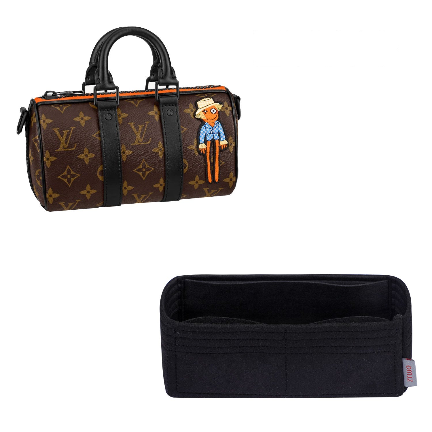 Taschenorganizer für LV Keepall XS – 3-Fächer Filzeinsatz (Schwarz / Sonderfarbe)