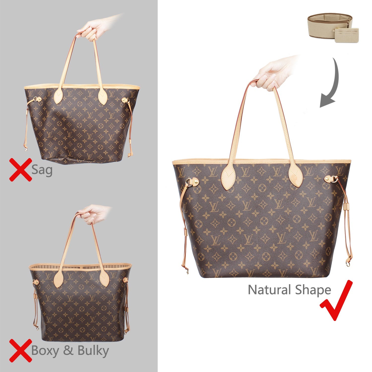 Filzeinlage für Handtaschen-Organizer für Speedy, Neverfull, Tote – Einheitsgröße, 3 Farben product image 6