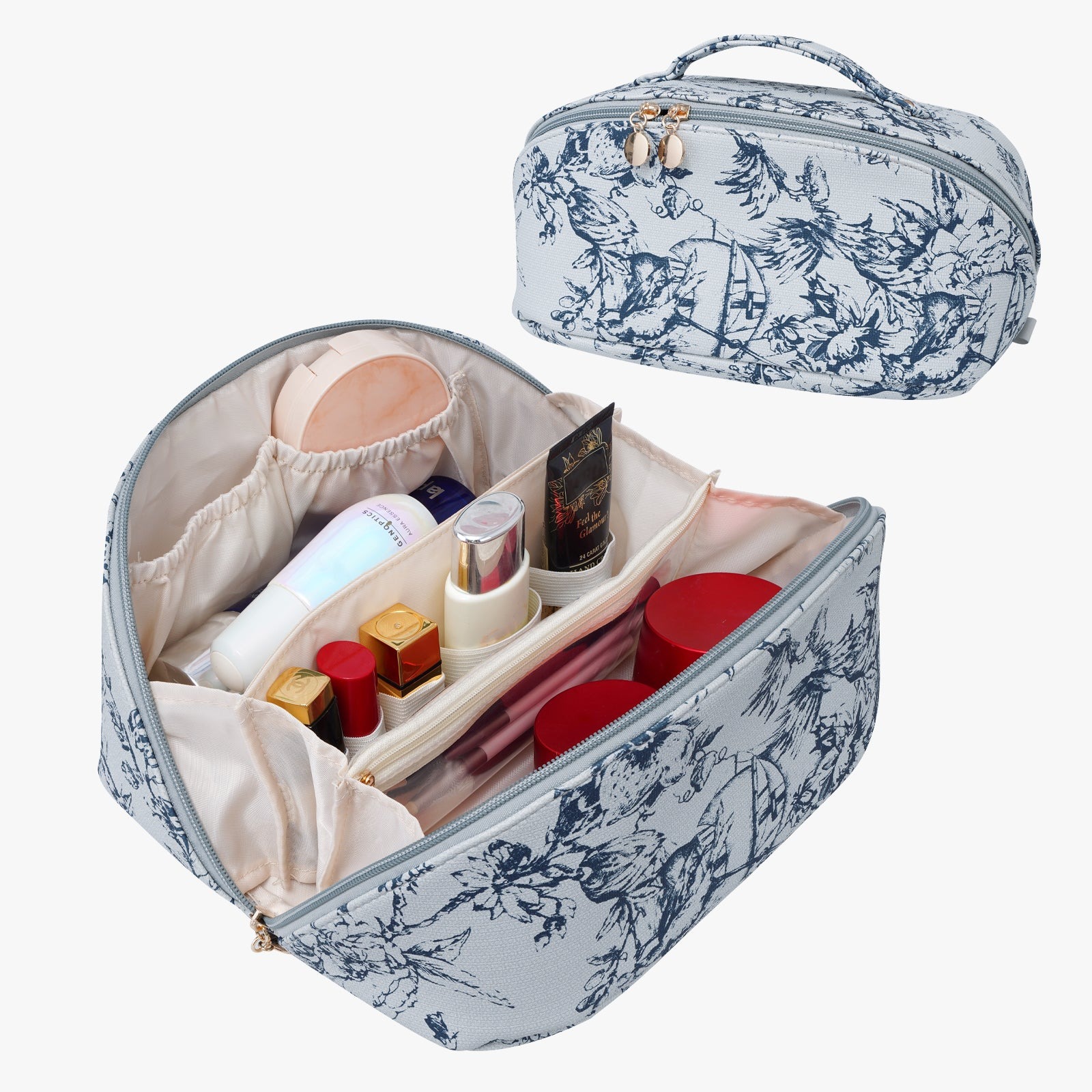 Große Kapazität, wasserdichte Kosmetiktasche aus PU-Leder für Damen – Make-up-Organizer mit Trennwand und Tragegriff product image 2
