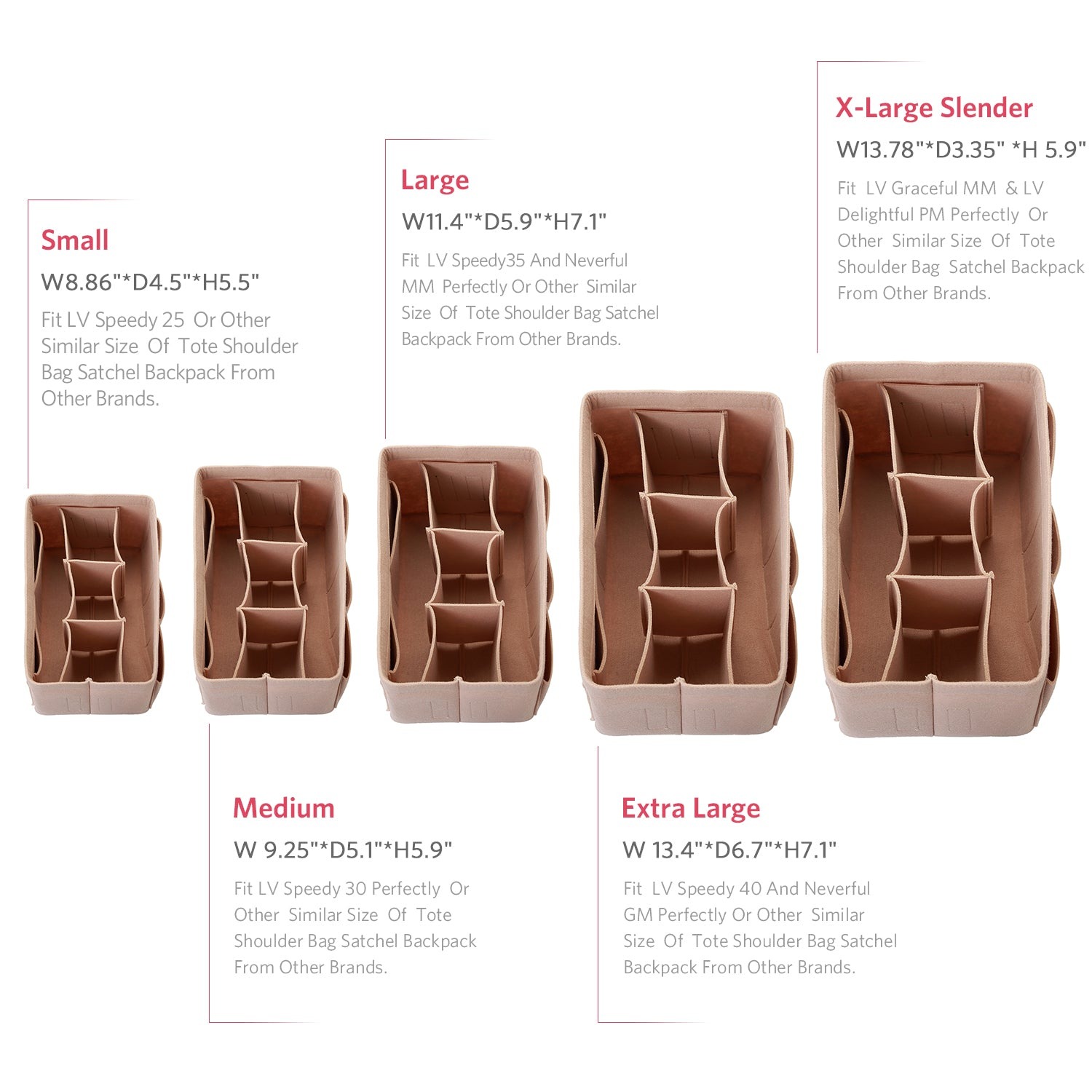 Filzeinlage-Beutelorganizer für Handtasche – Passt für LV Speedy 25 / 30 / 35 / 40, Neverfull MM / GM product image 3