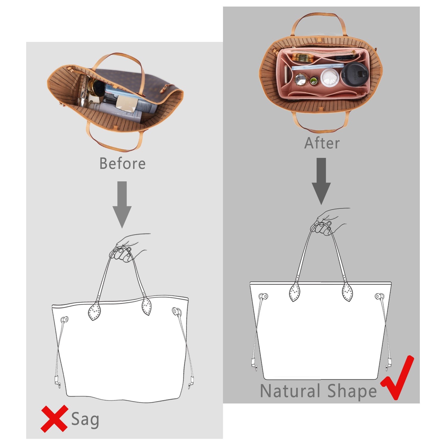 Filz-Einsatz für Handtaschen mit Flaschenhalter – Schlank Medium, Large, X-Large product image 29