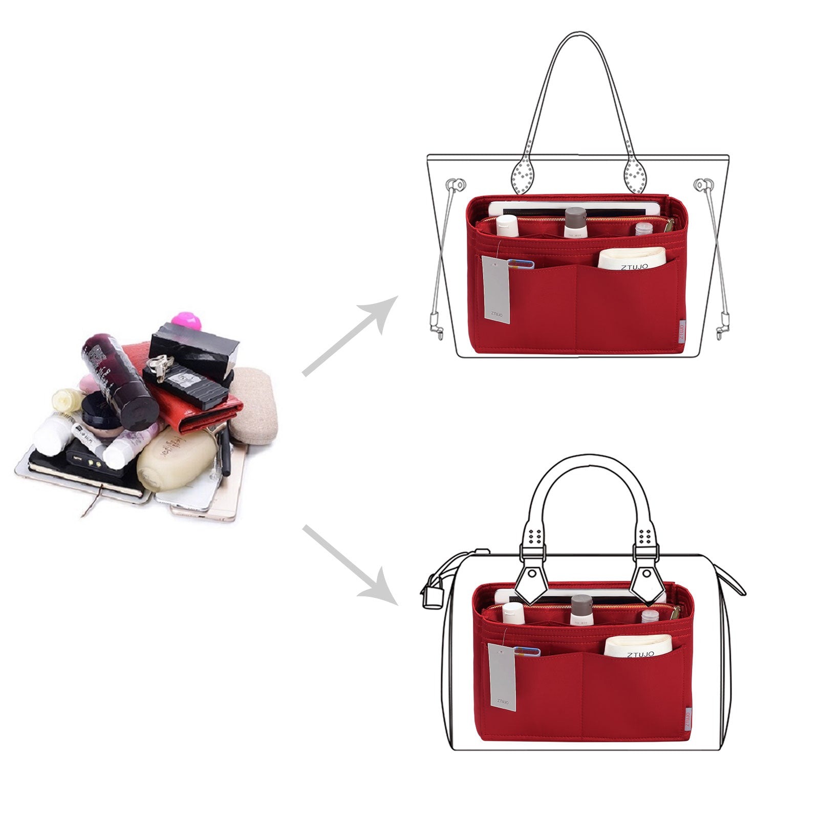 Taschenorganizer für LV Speedy Neverfull Tote – 6 Größen, Filz-Tascheneinsatz mit Reißverschluss product image 135