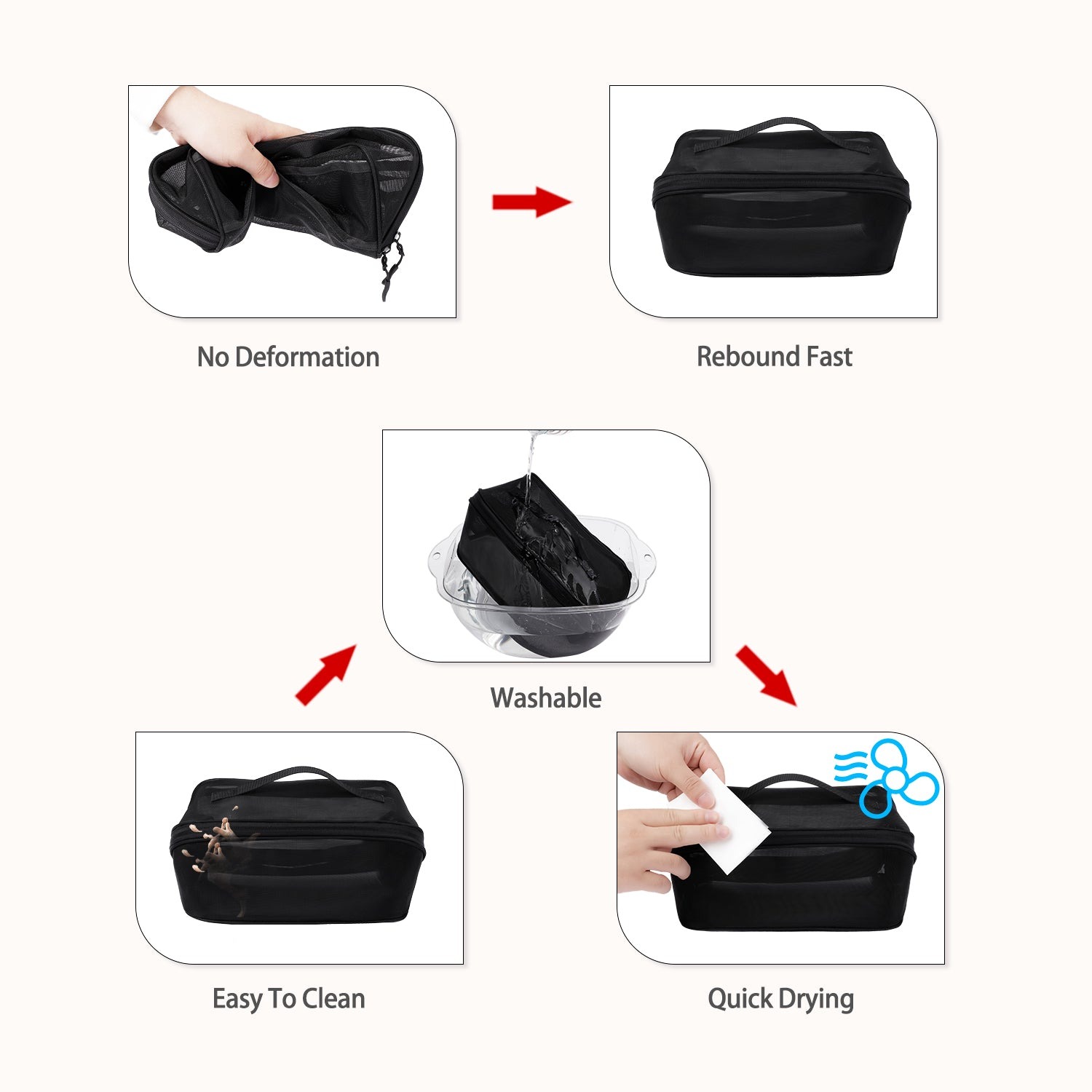Reise-Kosmetiktasche, Kosmetiktasche mit großem Fassungsvermögen für Frauen, Kulturbeutel aus Mesh mit Organizer-Einteilung und Tragegriff product image 4