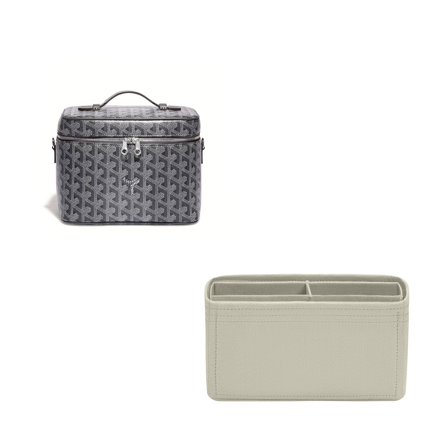Premium Handtaschen-Organizer für Goyard Muse Vanity – 5 Fächer, weicher Filz, Warmgrau oder Sonderfarbe