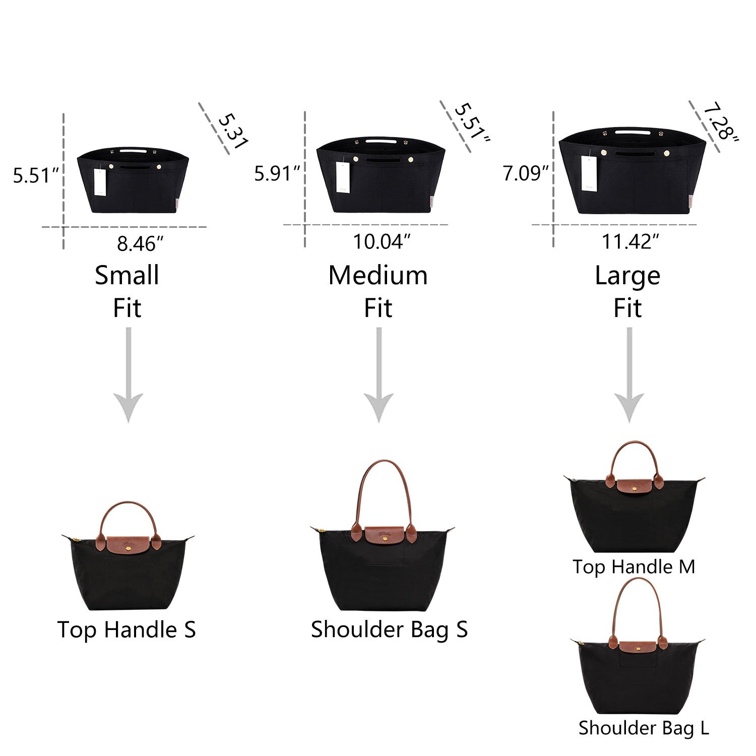 Einsatz für Handtaschen-Organizer für Longchamp Le Pliage – Passend für Top Handle S/M & Schultertasche S/L detail image 13