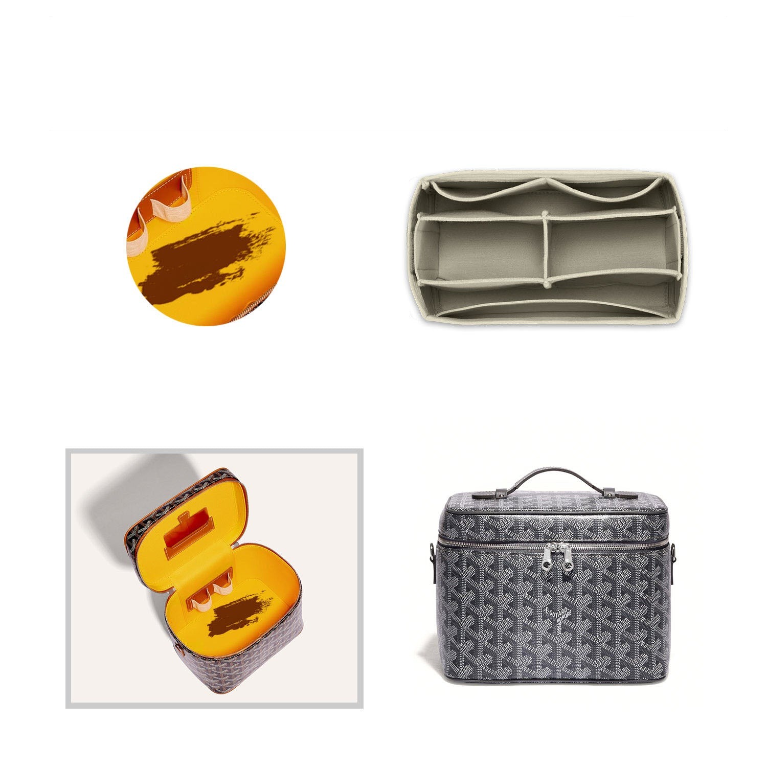 Premium Handtaschen-Organizer für Goyard Muse Vanity – 5 Fächer, weicher Filz, Warmgrau oder Sonderfarbe product image 3