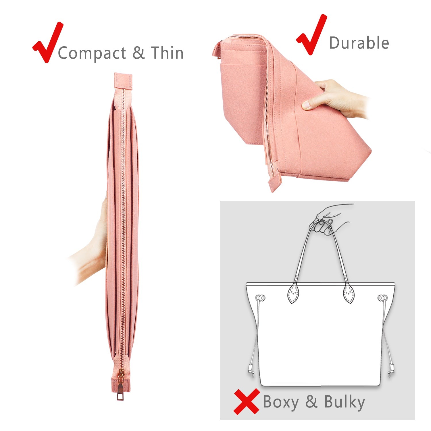 Filz-Handtaschenorganizer mit Schlüsselring-Armbändern für LV Speedy Neverfull Tote product image 18