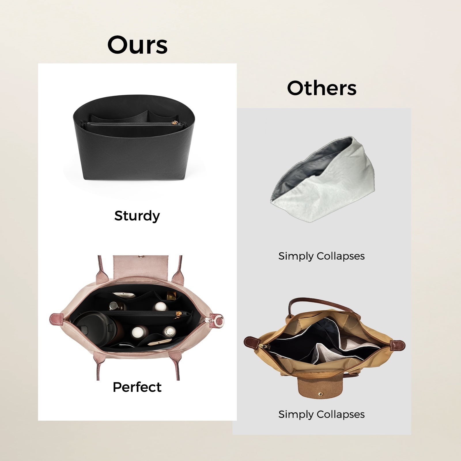 Einsatz für Handtaschen-Organizer für Longchamp Le Pliage – ultraleichtes, wasserabweisendes, umweltfreundliches DuPont-Papier, 6 Taschen product image 9