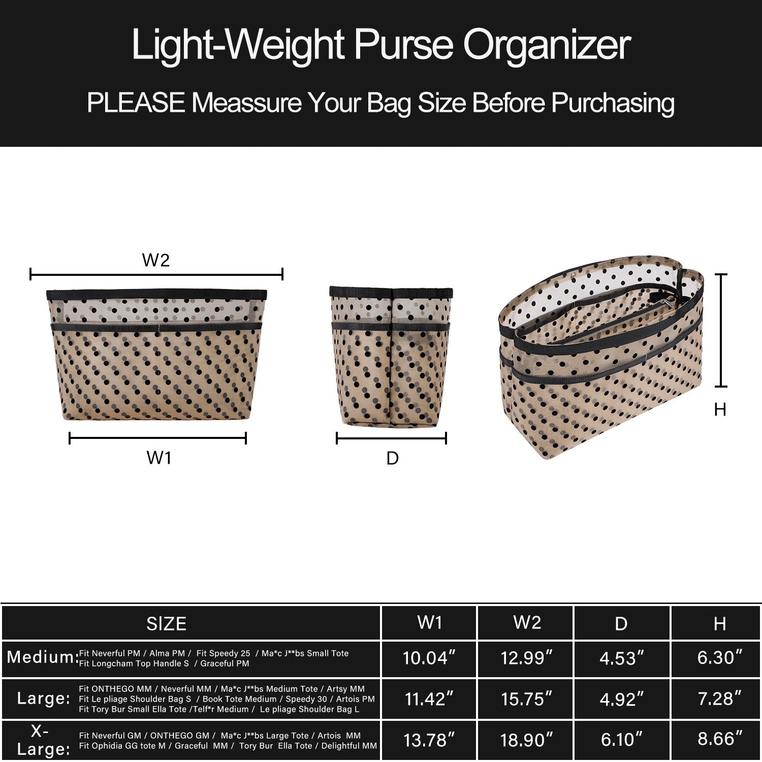 Handtaschen-Organizer-Einlage für Handtaschen – Mesh-Taschenorganizer mit Reißverschluss, passt für Speedy, Neverfull PM/MM, Le Pliage – Mittel, Groß, X-Groß product image 26
