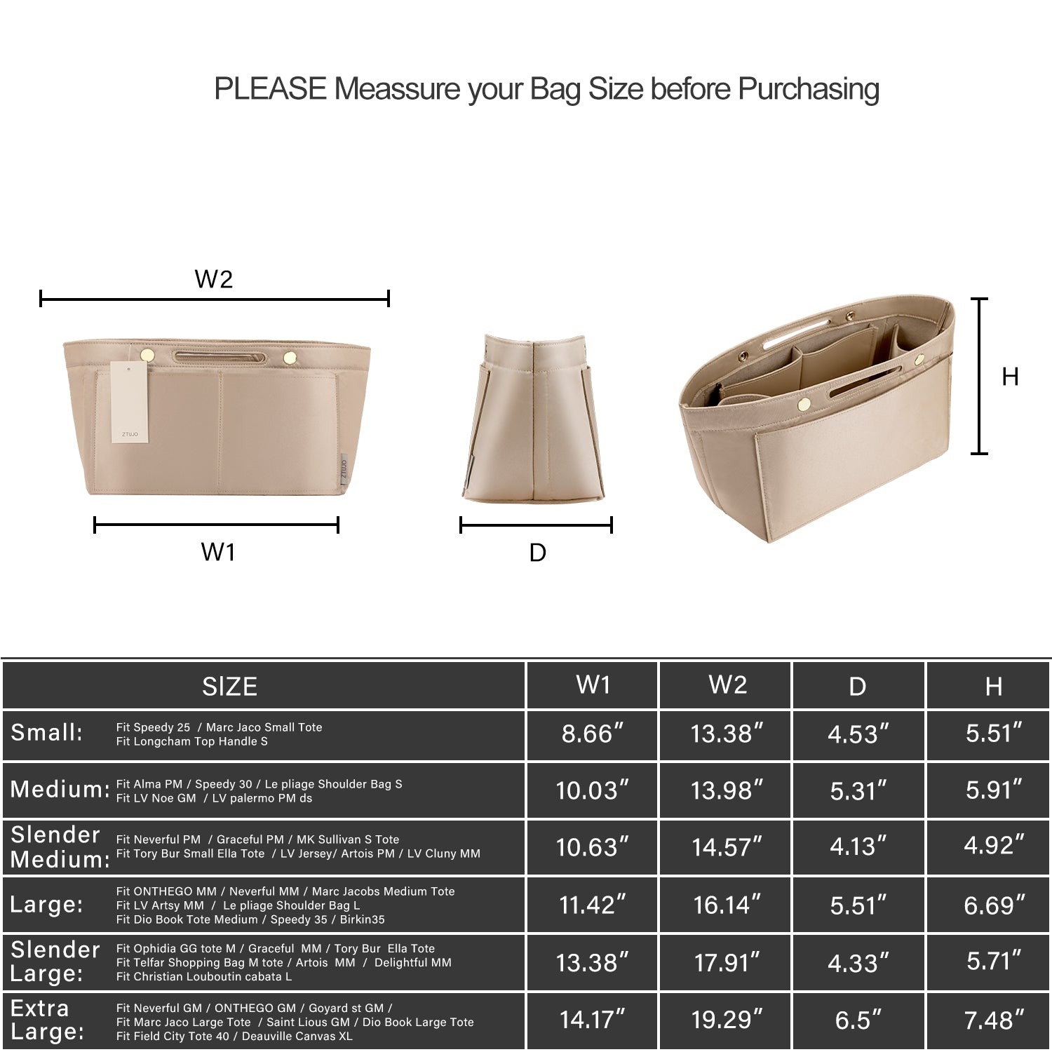 Knödel-Design Handtaschen-Organizer-Einsatz für Handtasche und Tote Bag-Formformer – Passt für Speedy, Neverfull, 6 Größen product image 3