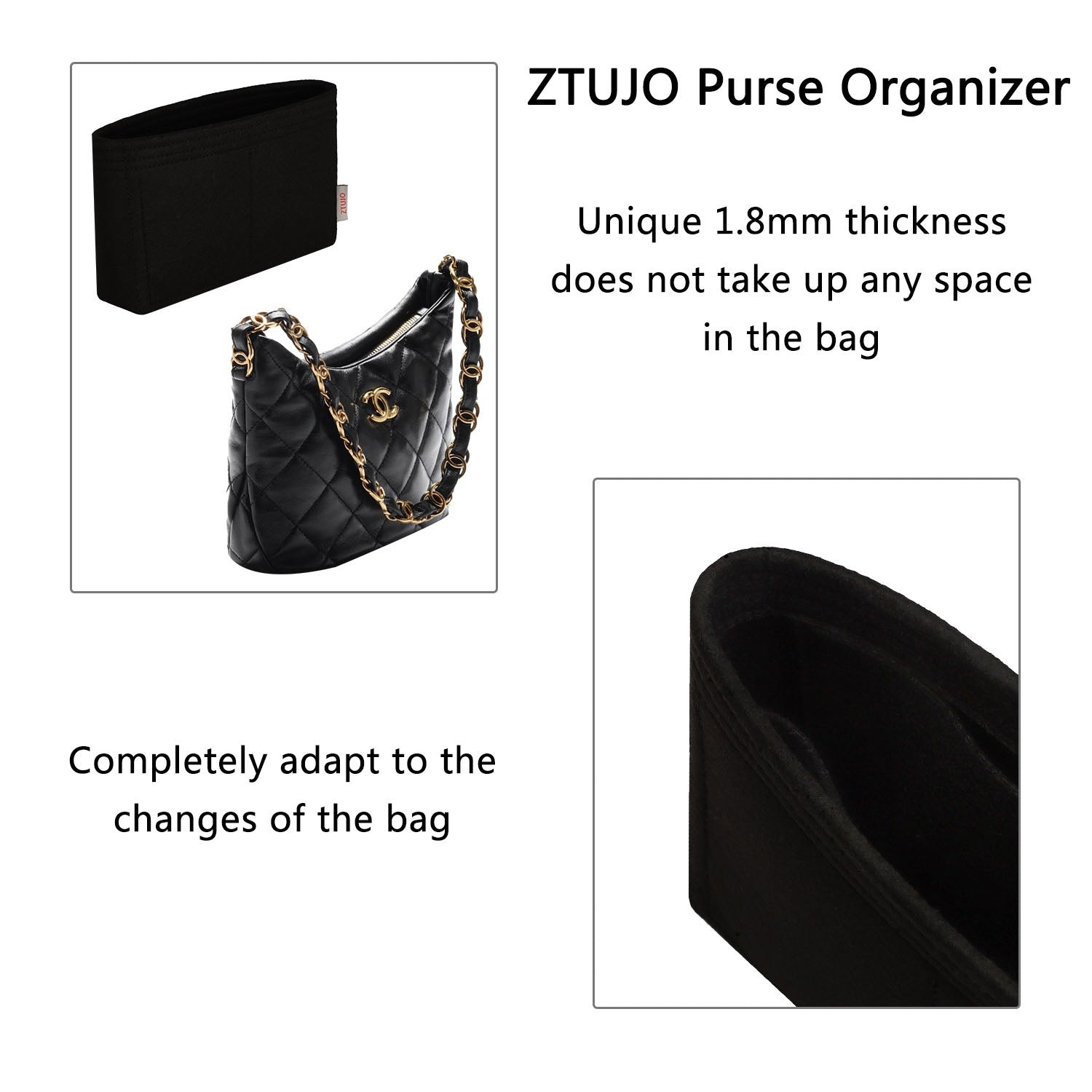 Premium Geldbörsen-Organizer für die Chanel 22K Hobo Bag – weicher Filz, 3 Taschen detail image 5