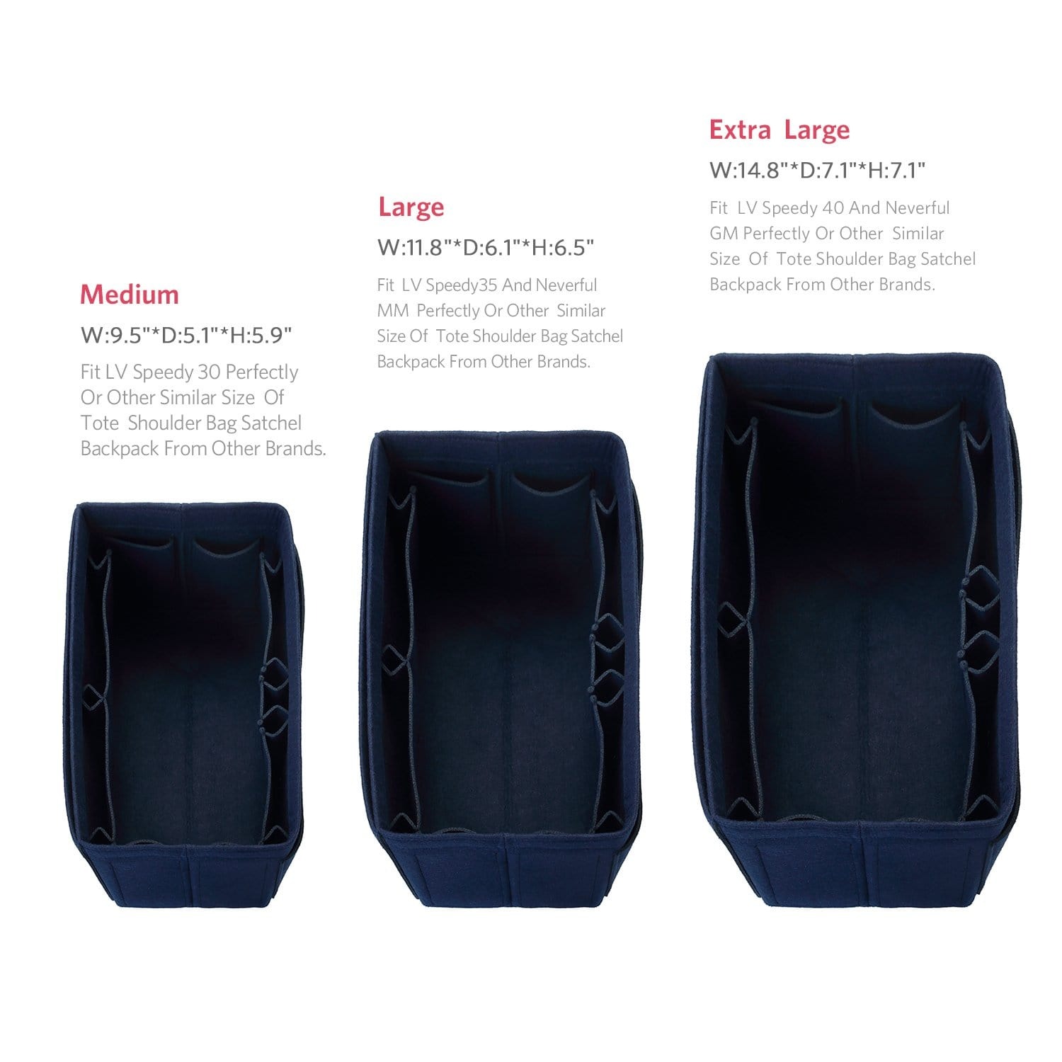 Filz Handtaschen-Organizer – Extra Large (passt für Speedy 40 / Neverfull GM) product image 58