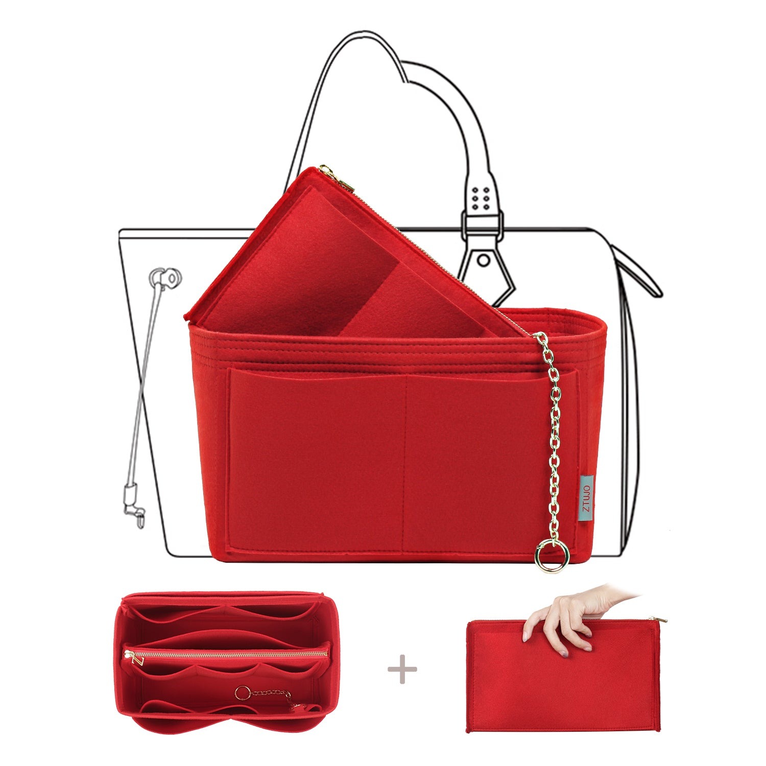 Hochwertiger Taschenorganizer-Einsatz mit YKK-Reißverschluss – Passt für LV Speedy, Neverfull, Tote (5 Größen) product image 8
