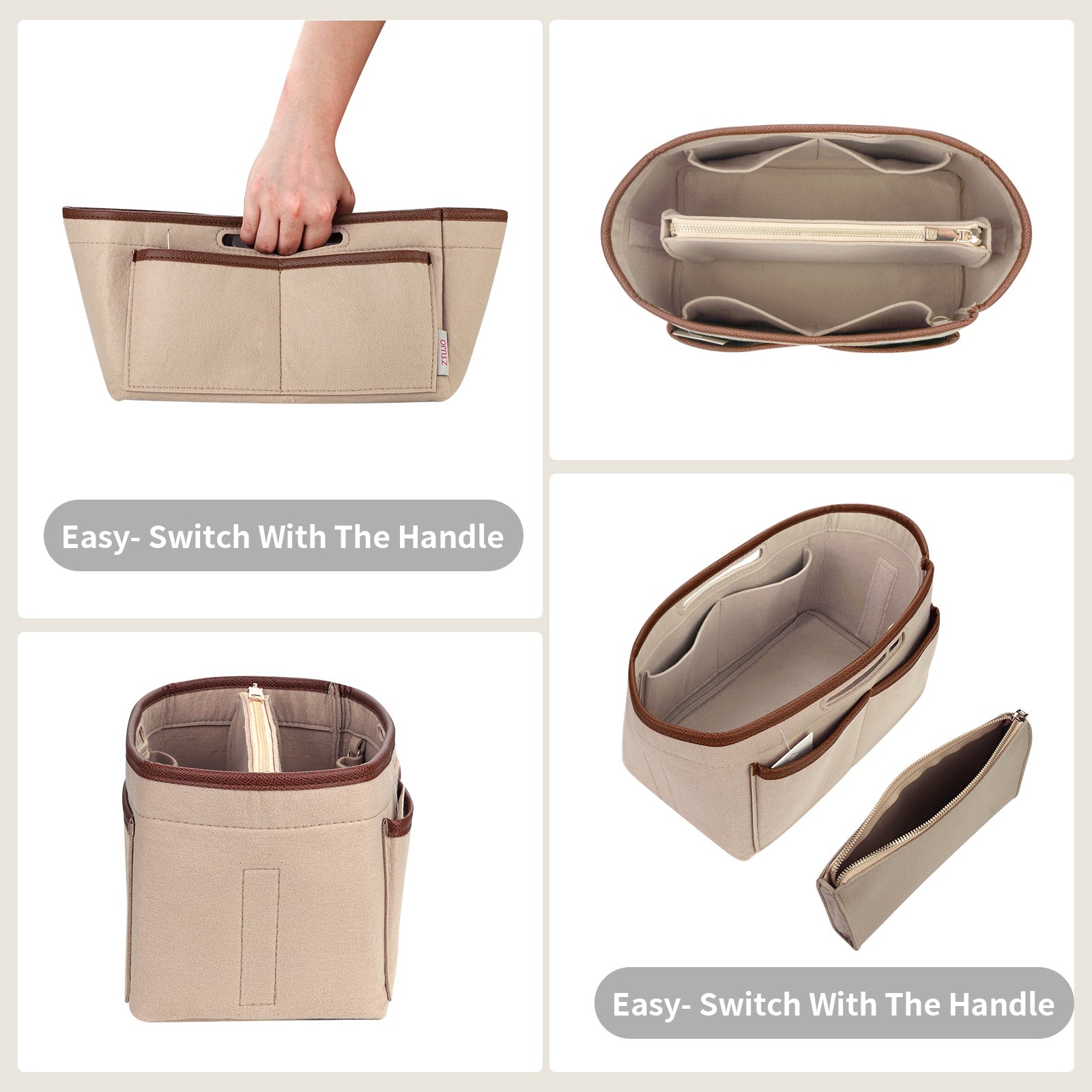 Handtaschen-Organizer-Einsatz für Tote Bags – Filz-Tasche-in-Tasche kompatibel mit Longchamp Le Pliage, Neverfull, Speedy und mehr product image 5