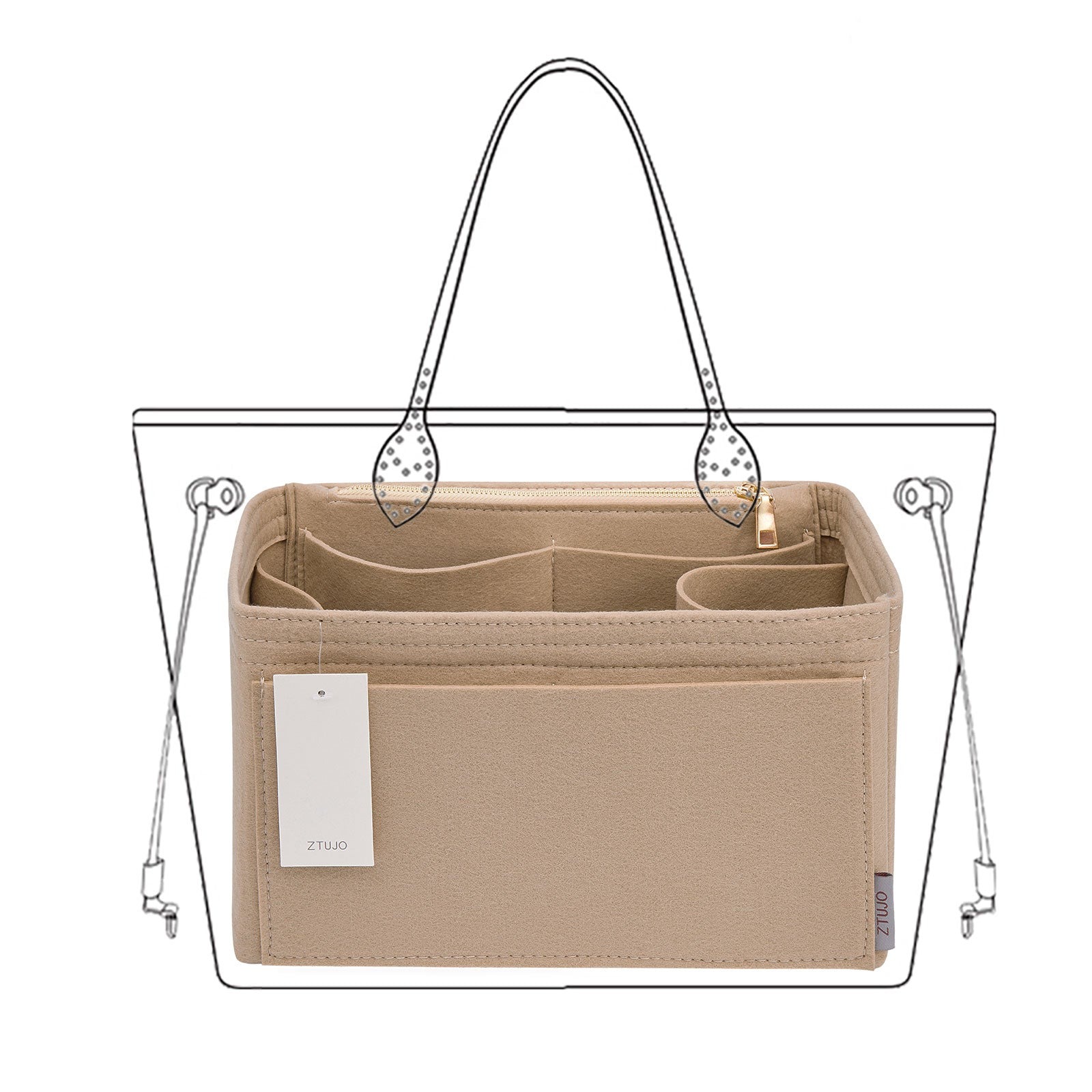 Filz-Einsatz für Handtaschen mit Flaschenhalter – Schlank Medium, Large, X-Large