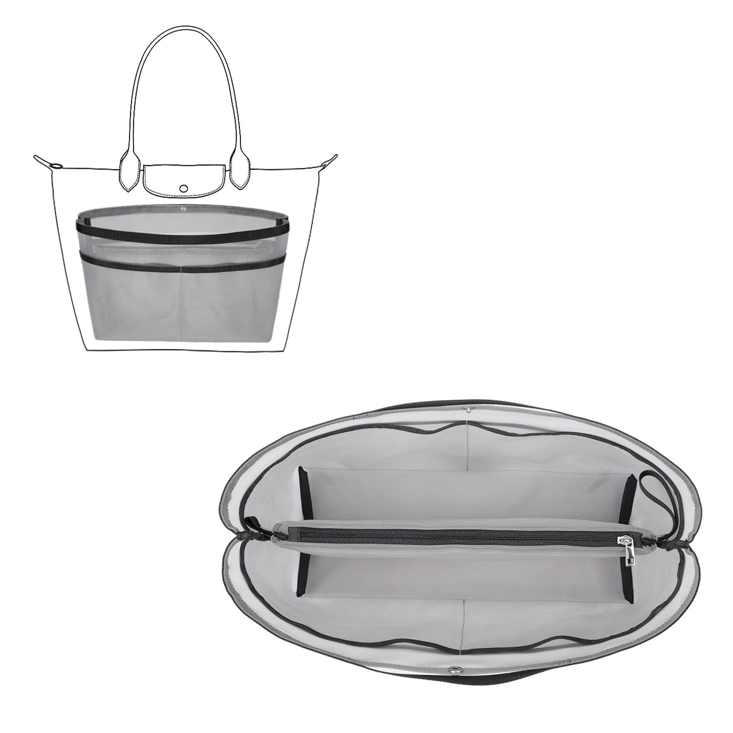 Handtaschen-Organizer-Einlage für Handtaschen – Mesh-Taschenorganizer mit Reißverschluss, passt für Speedy, Neverfull PM/MM, Le Pliage – Mittel, Groß, X-Groß product image 16