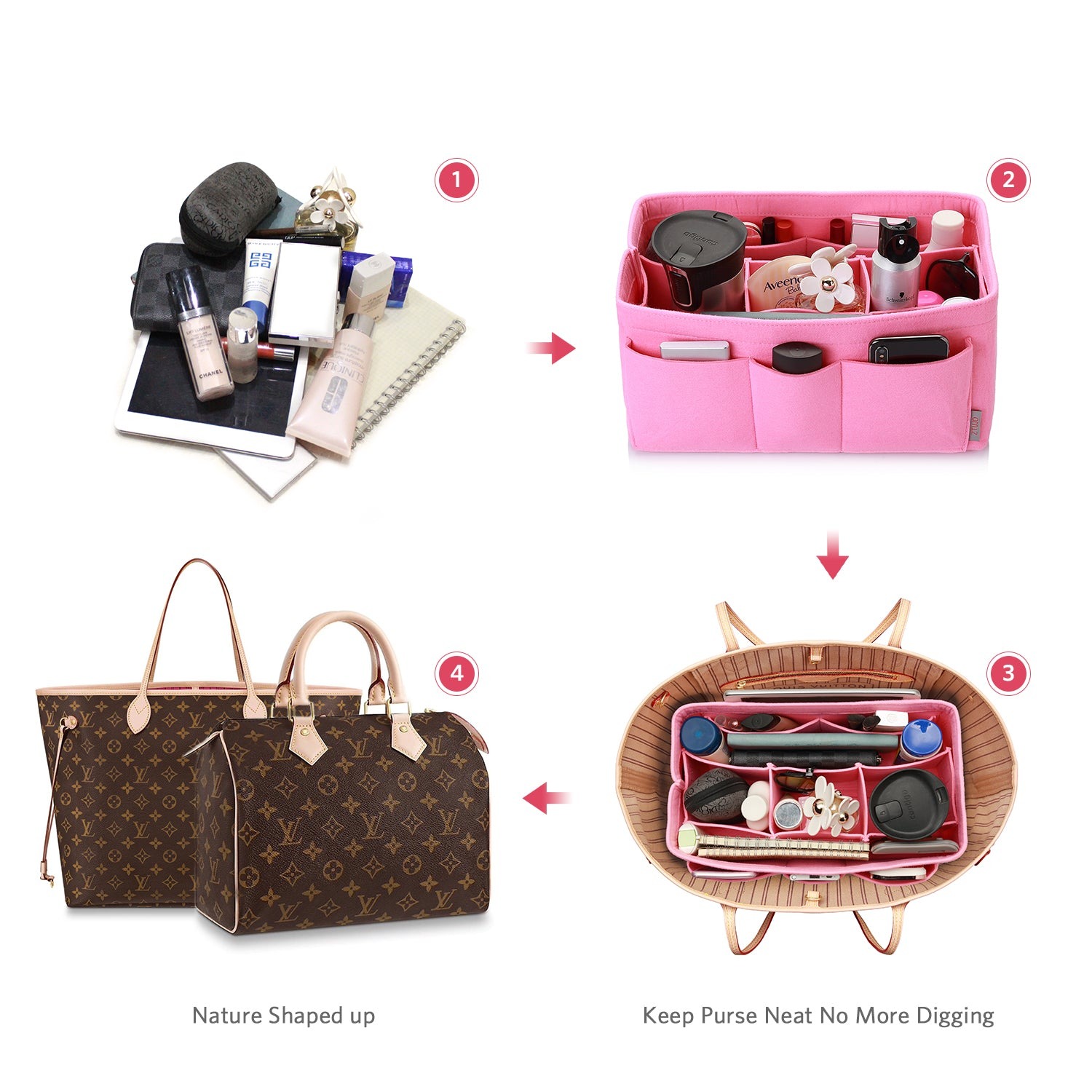 Filzeinlage-Beutelorganizer für Handtasche – Passt für LV Speedy 25 / 30 / 35 / 40, Neverfull MM / GM product image 55