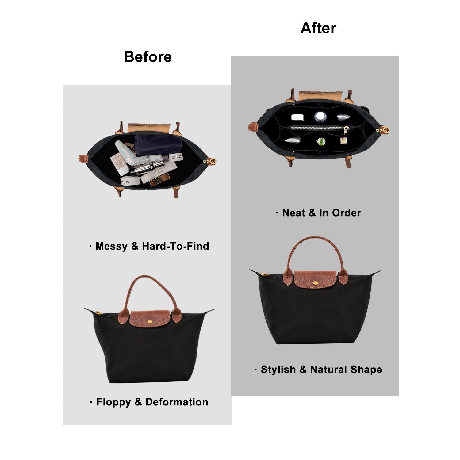 Einsatz für Handtaschen-Organizer für Longchamp Le Pliage – Passend für Top Handle S/M & Schultertasche S/L detail image 15