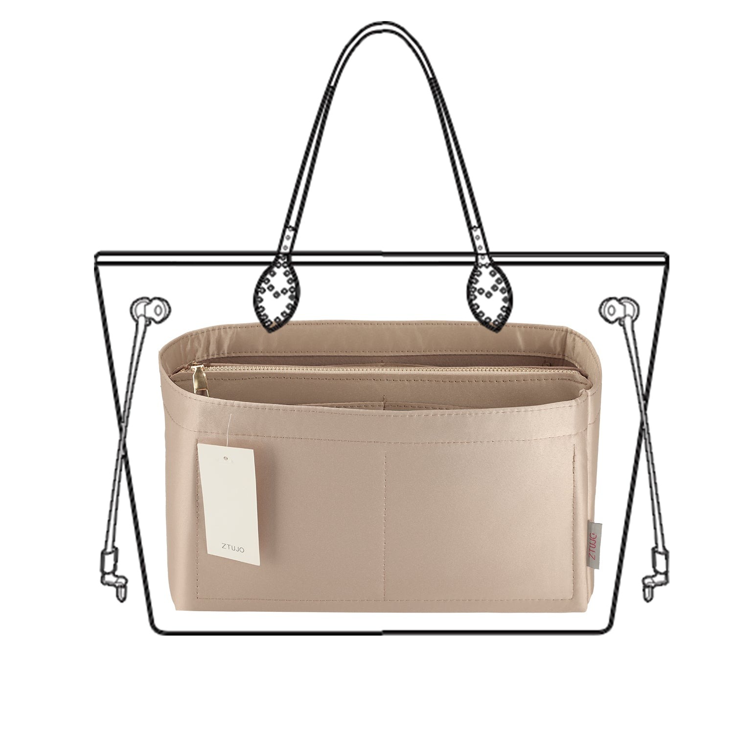 Silky Beutel-Organizer-Einsatz für Speedy, Neverfull, ONTHEGO Tote und mehr – 8 Fächer, 7 Größen