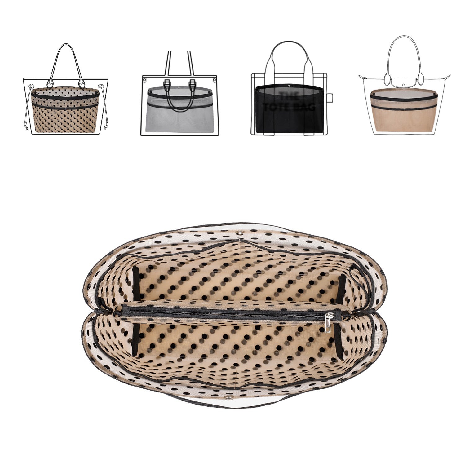 Handtaschen-Organizer-Einlage für Handtaschen – Mesh-Taschenorganizer mit Reißverschluss, passt für Speedy, Neverfull PM/MM, Le Pliage – Mittel, Groß, X-Groß product image 24