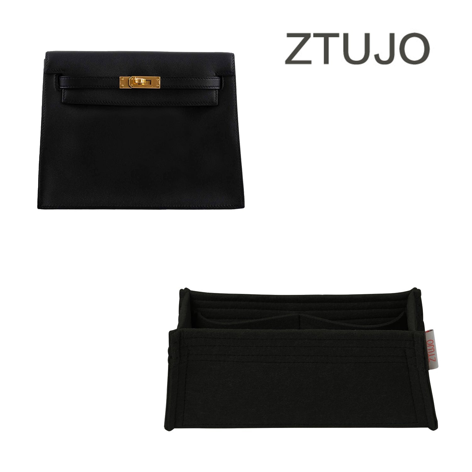 INNERBAG Taschenorganizer für Hermes Danse / Pochette / Kelly Mini II – 4 Fächer, Hellbraun, Schwarz, Maßanfertigung detail image 5