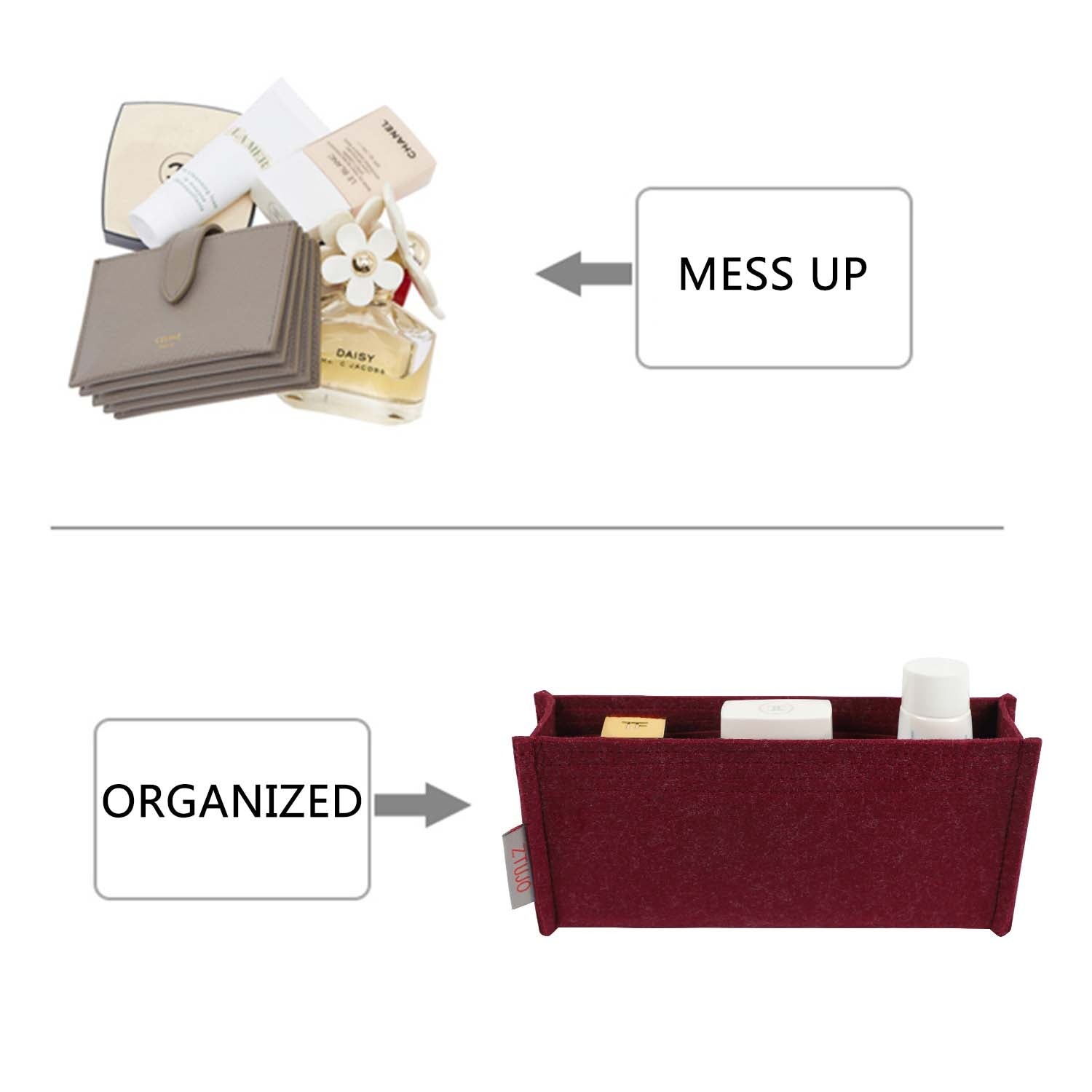 Premium Handtaschen-Organizer für Chanel Classic Wallet On Chain WOC – Bordeaux oder individuell product image 5