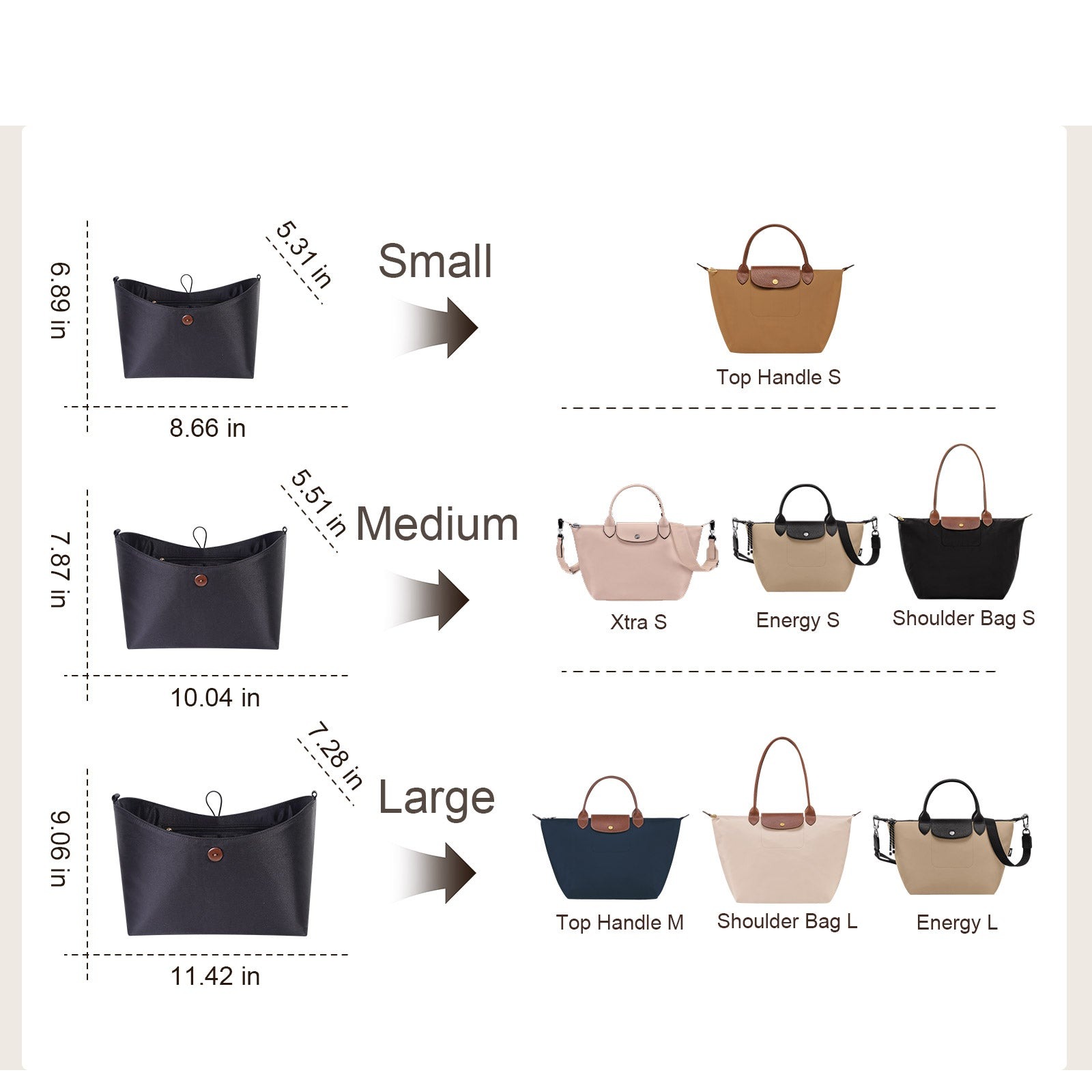 INNERBAG Taschenorganizer-Einsatz für LongChamp Le Pliage, Energy, Schultertasche, Top Handle, Xtra product image 6