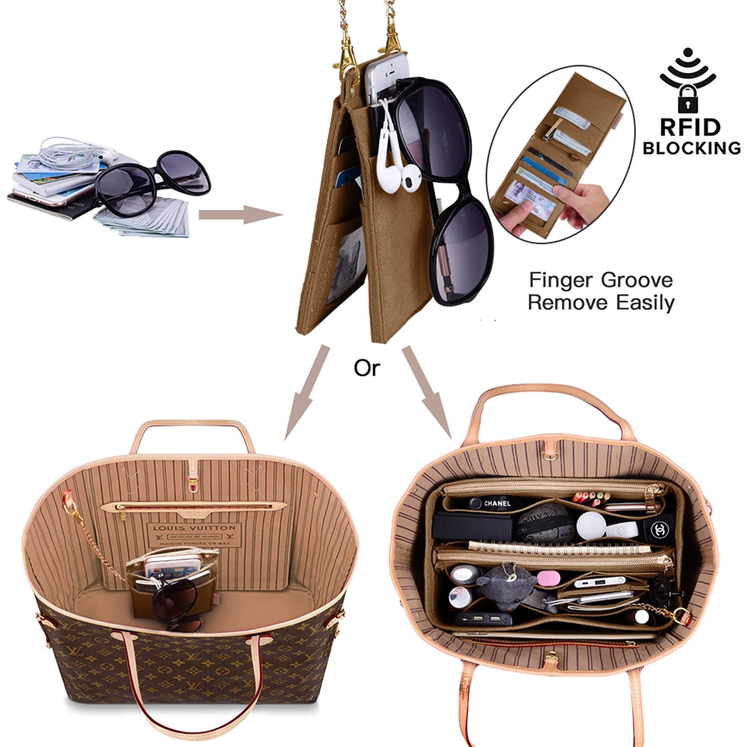 Taschenorganizer-Einlage für Designer-Handtaschen mit RFID-Schutzfach – Passt für LV Speedy, Neverfull & mehr product image 38