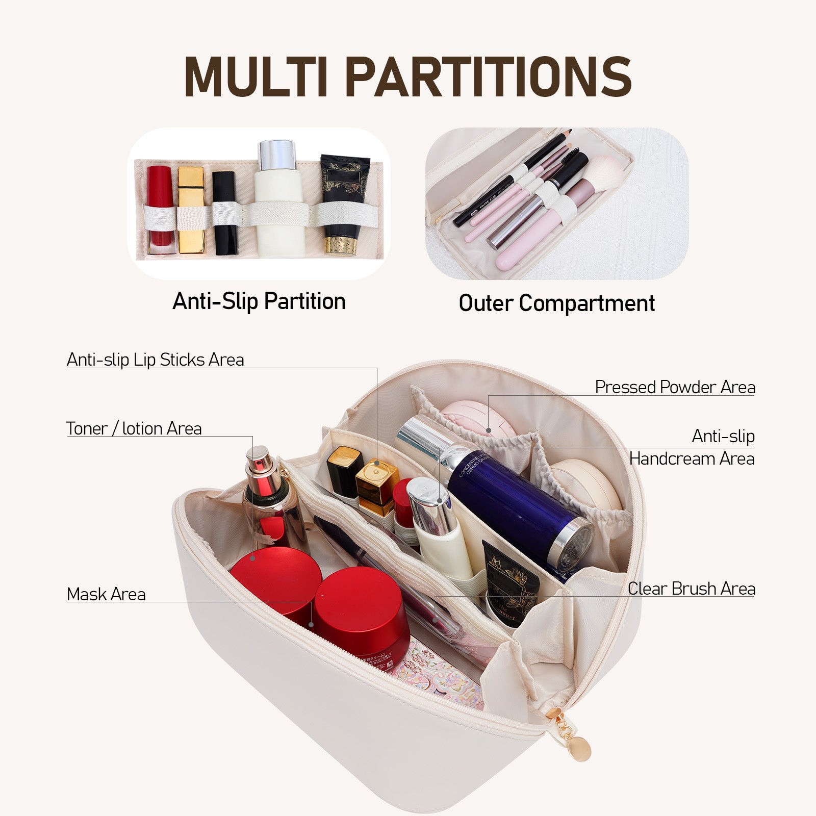 Große Kapazität, wasserdichte Kosmetiktasche aus PU-Leder für Damen – Make-up-Organizer mit Trennwand und Tragegriff product image 47