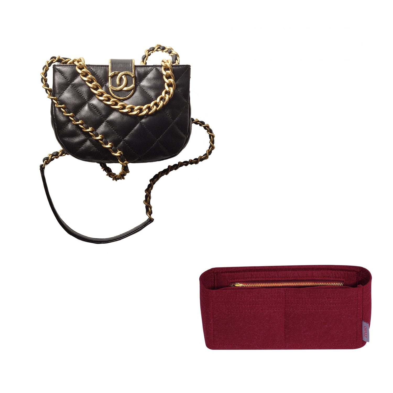 Organizer für Chanel Small Hobo – Premium-Filzeinlage, 3 Fächer, YKK-Reißverschluss