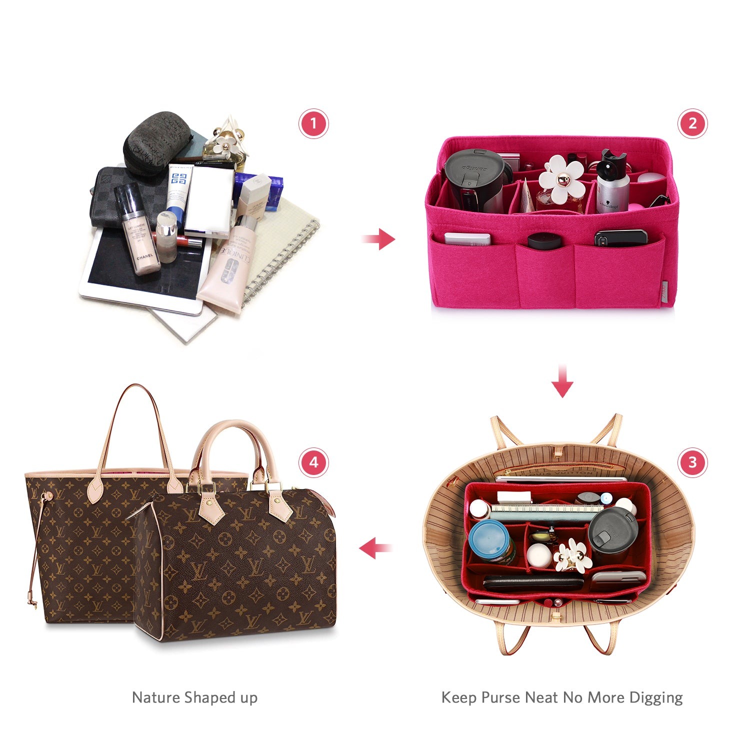 Filzeinlage-Beutelorganizer für Handtasche – Passt für LV Speedy 25 / 30 / 35 / 40, Neverfull MM / GM product image 87