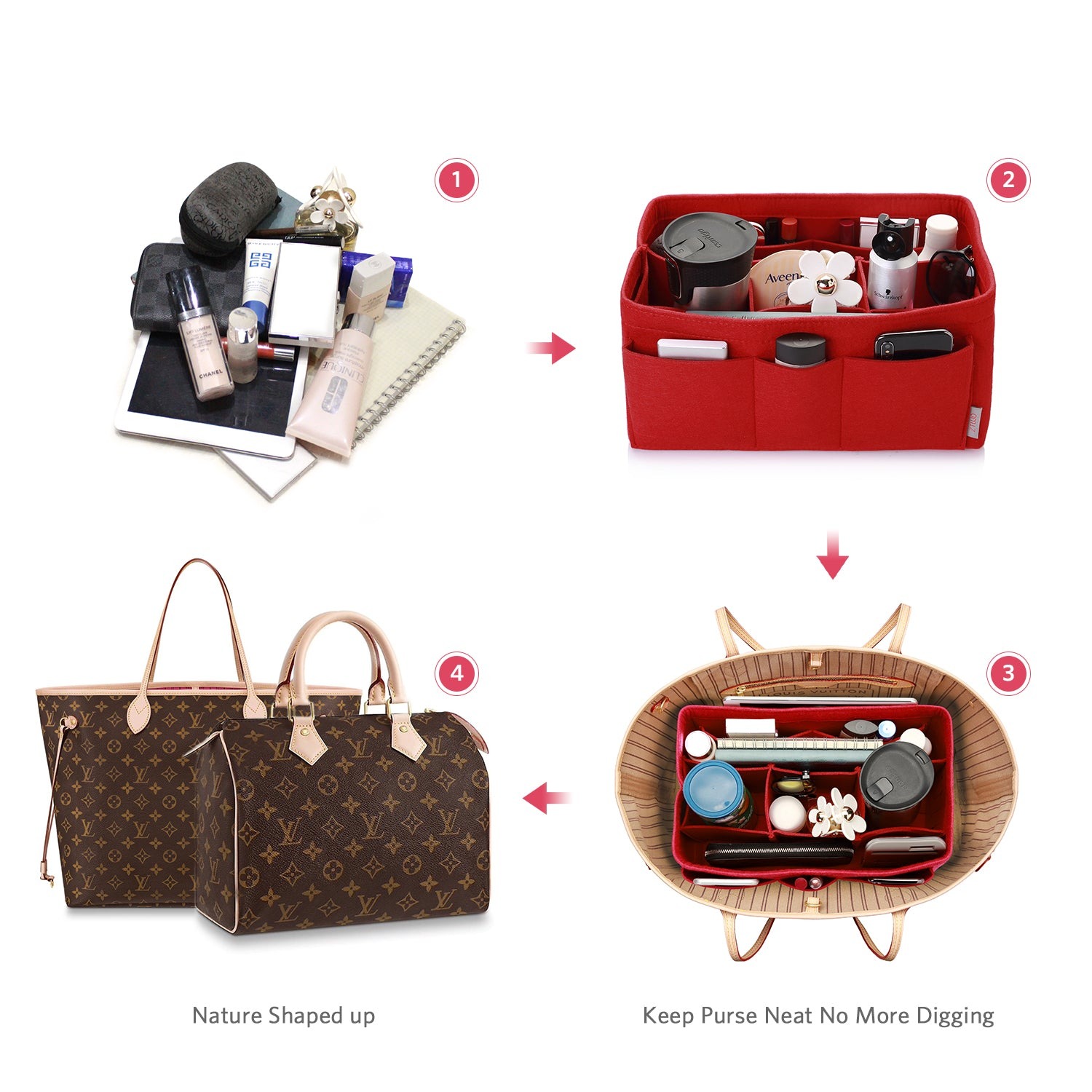 Filzeinlage-Beutelorganizer für Handtasche – Passt für LV Speedy 25 / 30 / 35 / 40, Neverfull MM / GM product image 15