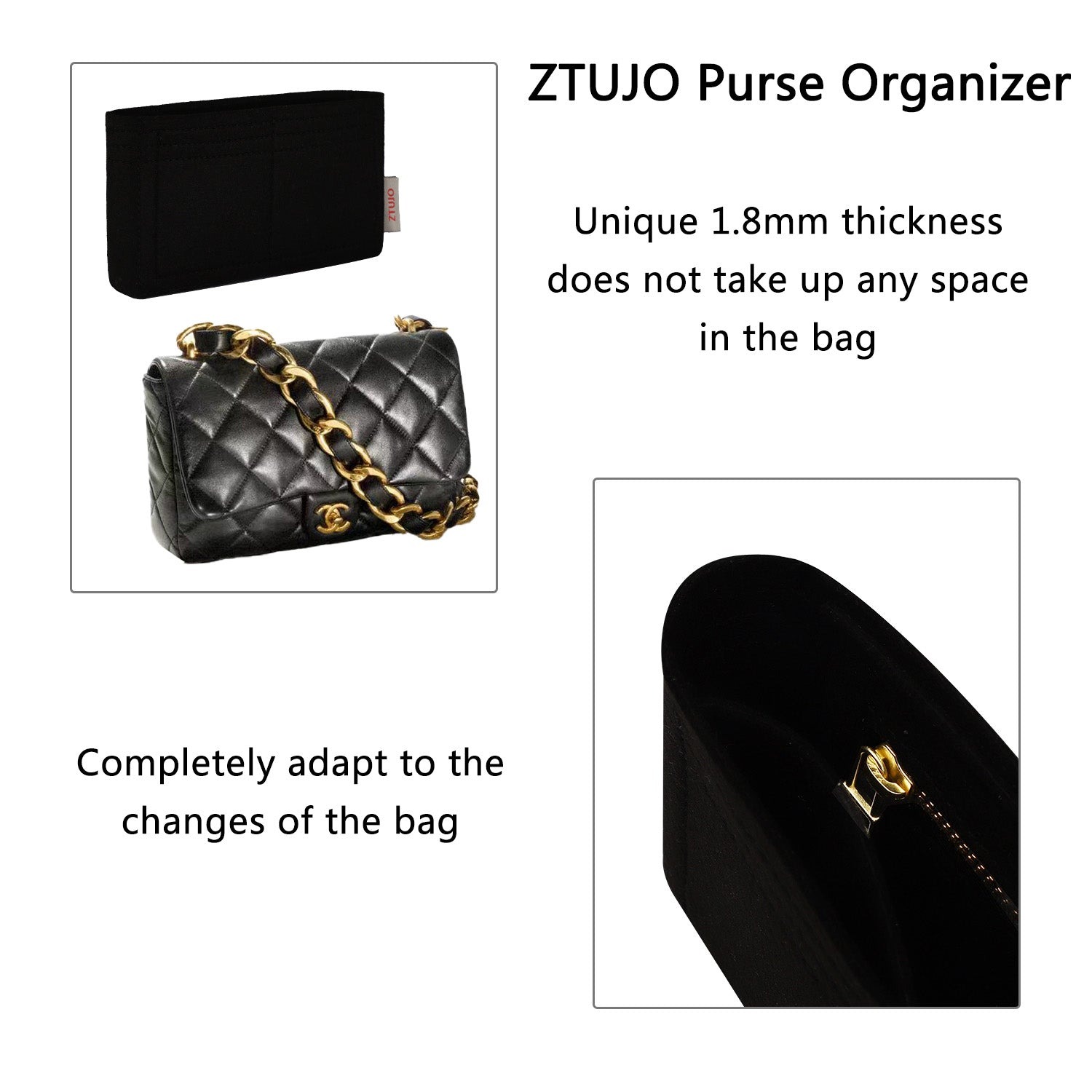 Einsatz für Chanel 23P Mini / Small / Medium – Premium-Filzeinlage mit YKK-Reißverschluss product image 6
