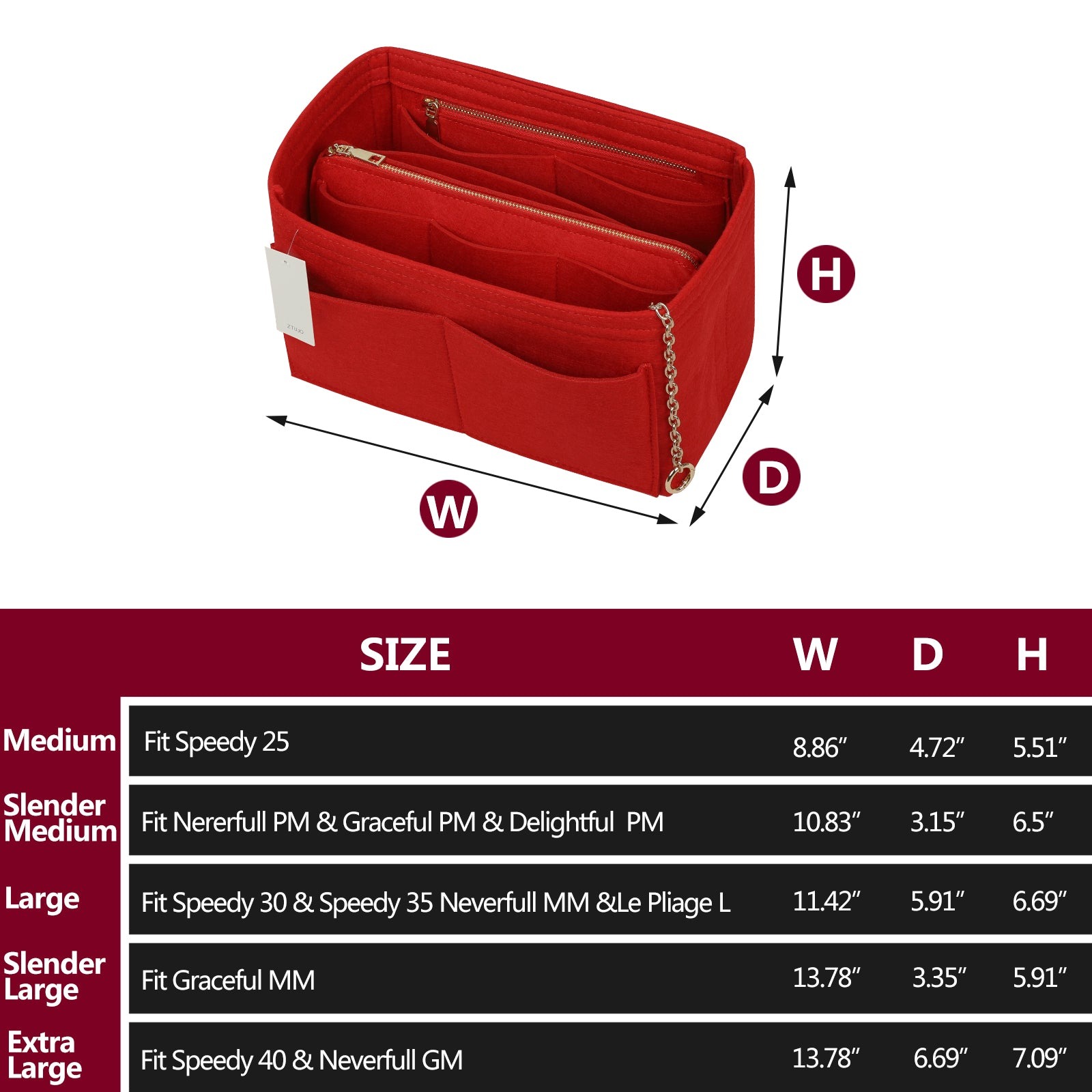 Handtaschen-Organizer aus Filz mit Seitenreißverschluss, herausnehmbare Mittel-Tasche für LV Speedy Neverfull Tote, 5 Größen product image 24