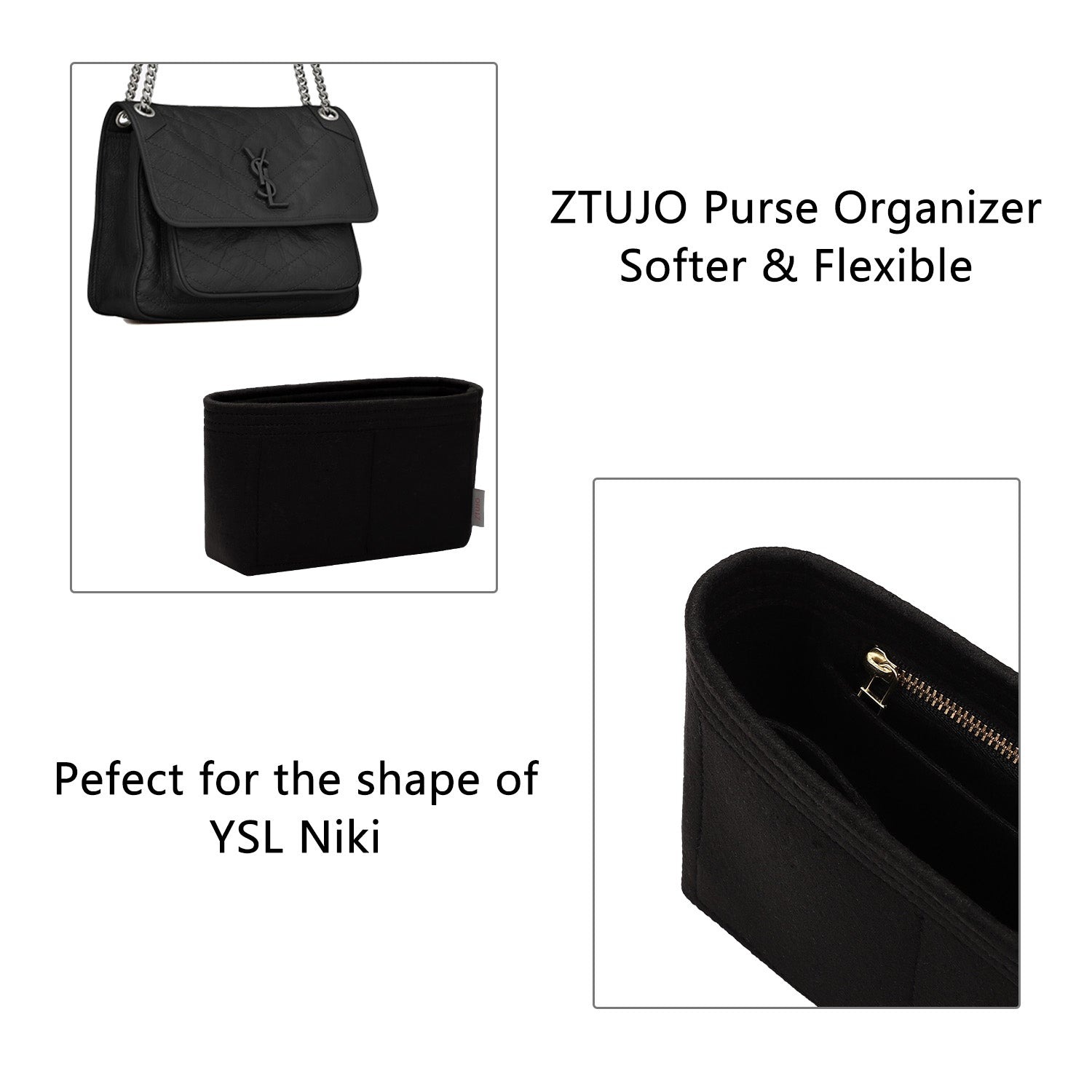 Taschenorganizer für YSL Niki Baby / Medium / Large – Hochwertige Filzeinlage mit YKK-Reißverschlüssen product image 6