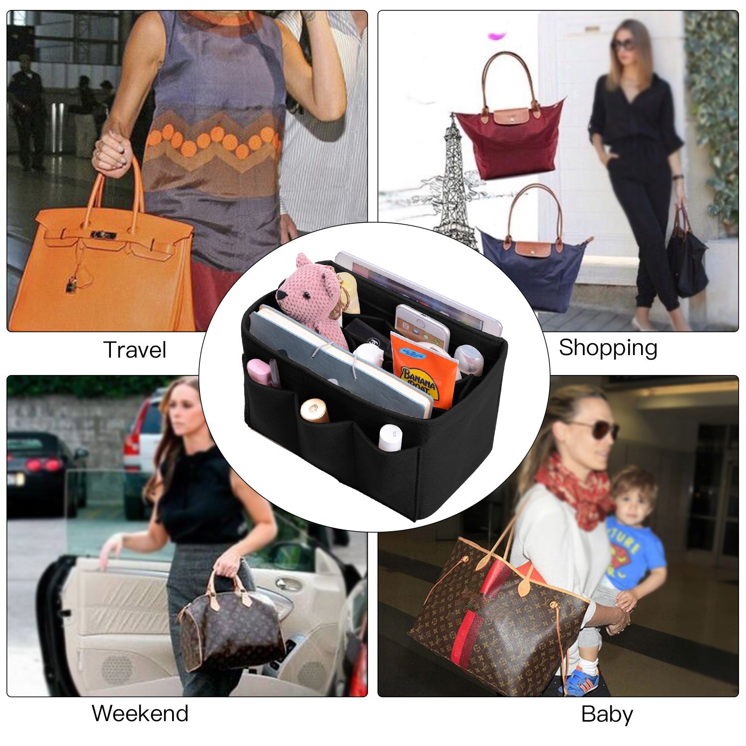 Organizer für Handtaschen mit eingenähtem Boden für Hermes Birkin 30/35 product image 6