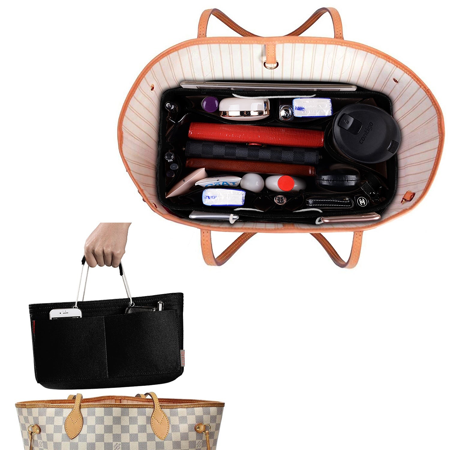 Mehrfachtaschen-Filz-Organizer für Handtaschen mit Griffen – Passend für LV Speedy 30, 35 & Neverfull MM (Medium/Large) product image 20